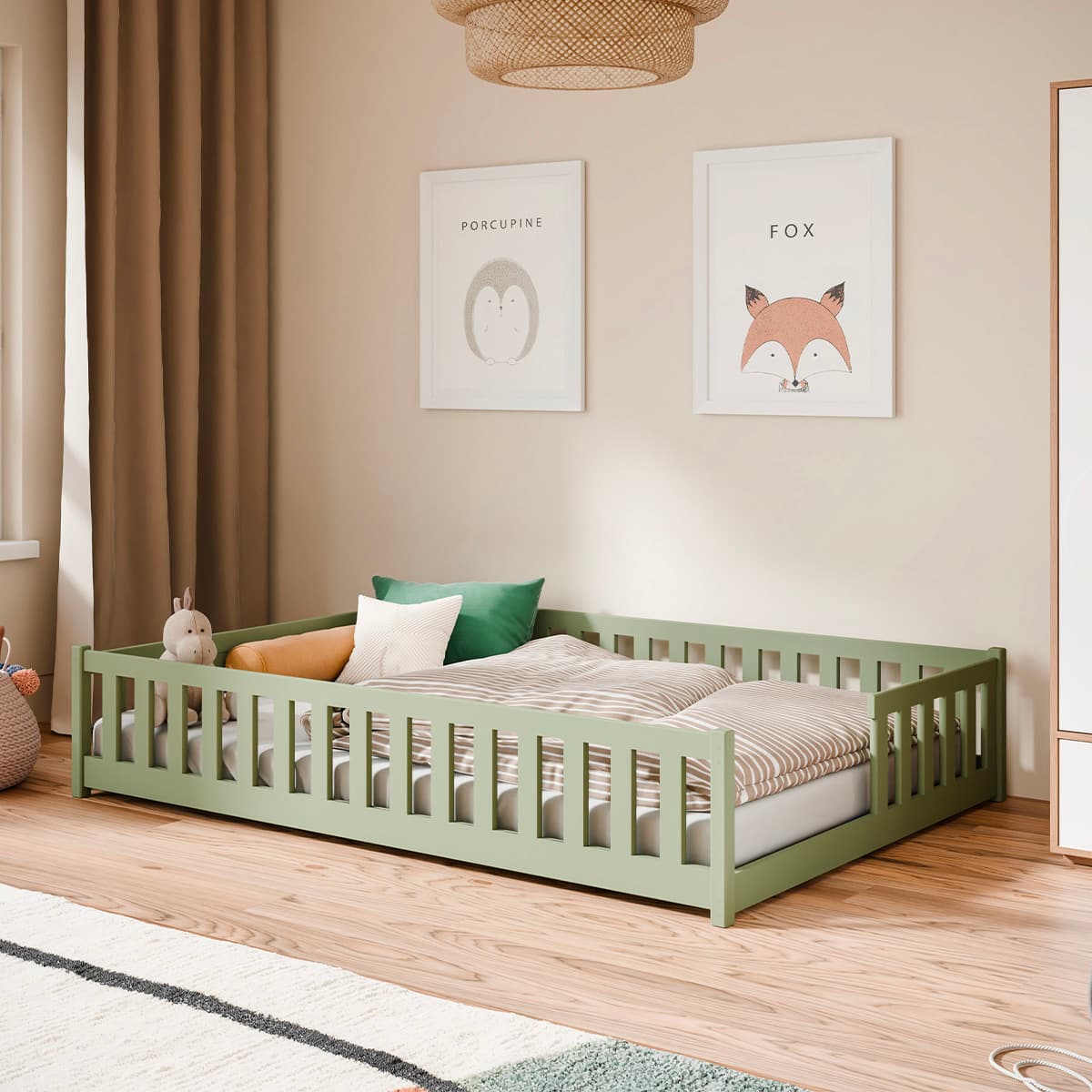 Lit au sol 140x200 sommier inclus Théa Olive