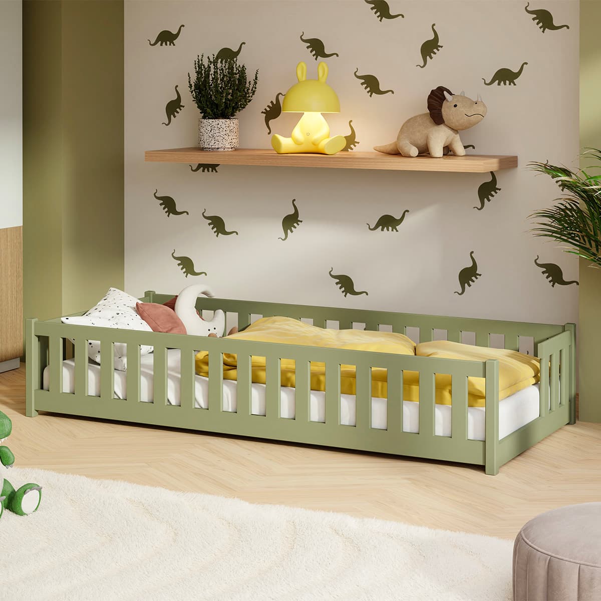 Lit au sol 90x200 sommier inclus Théa Olive