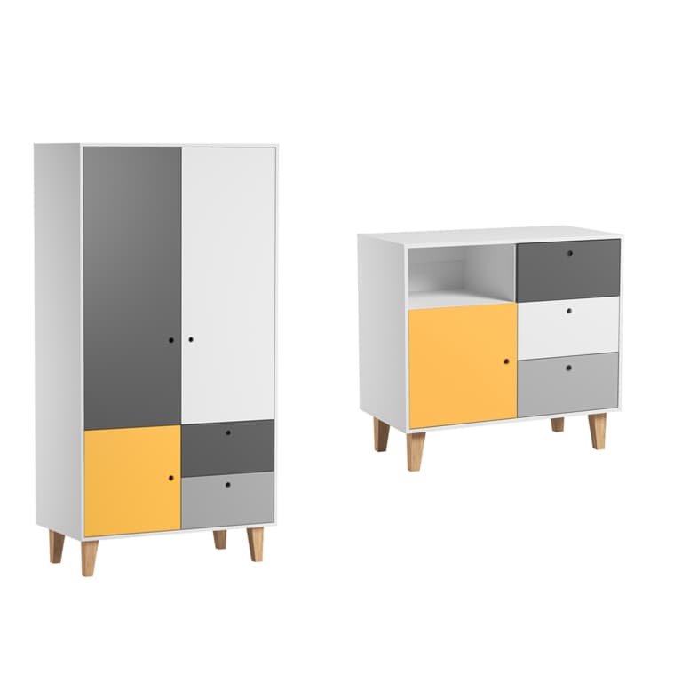 Commode 3 tiroirs et Armoire Vox Concept Jaune