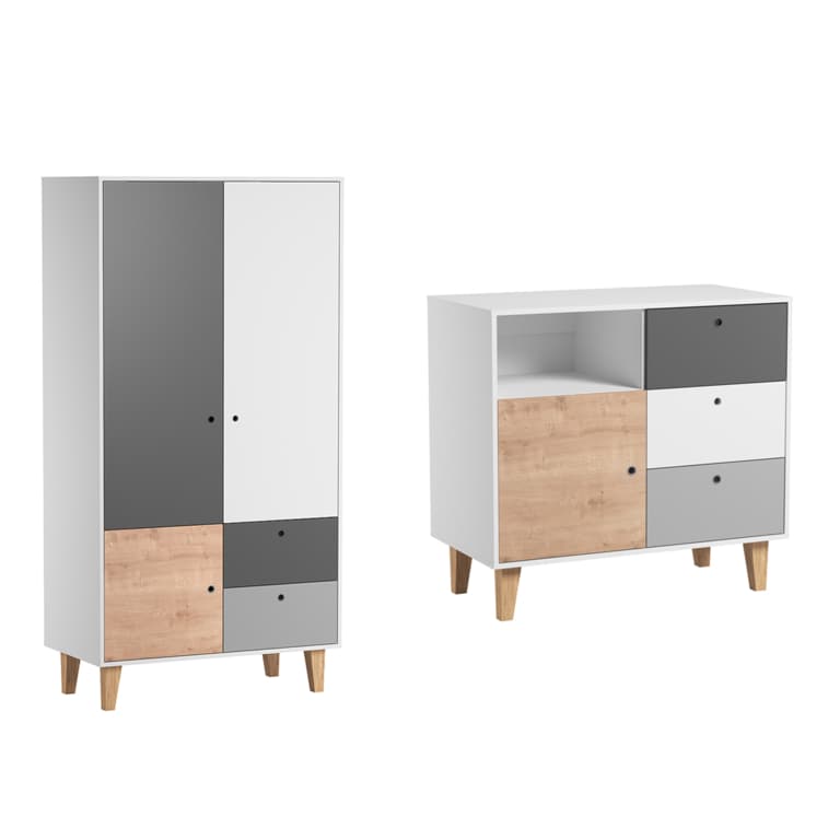 Commode 3 tiroirs et Armoire Vox Concept Bois