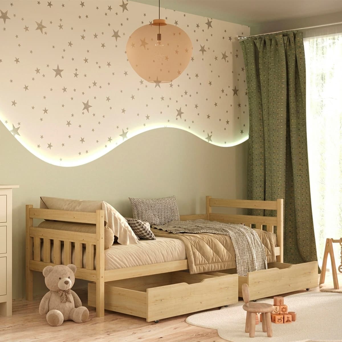 Lit 90x200 sommier et tiroirs inclus David Bois