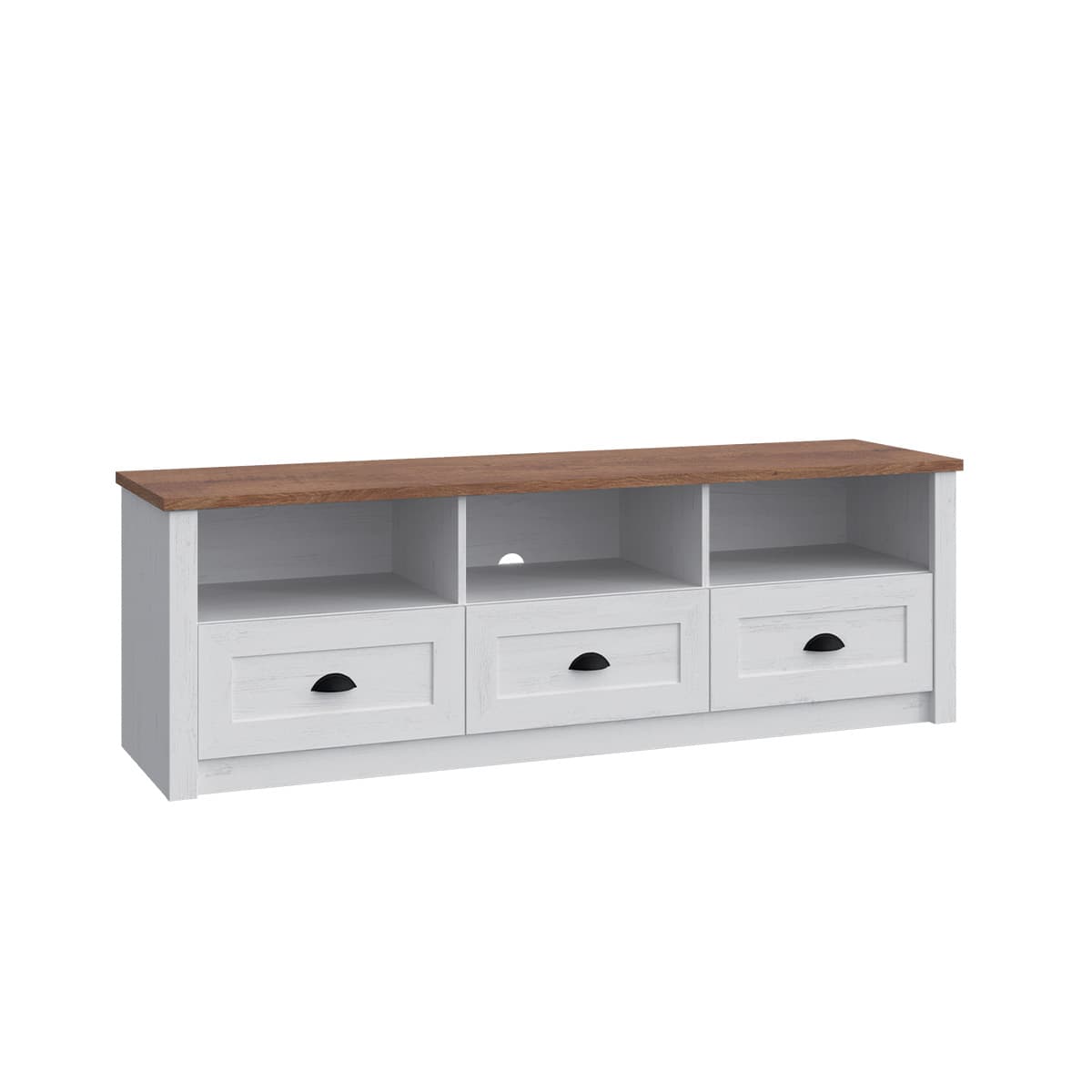 Meuble TV 3 tiroirs 158 cm Léandre Blanc et Bois