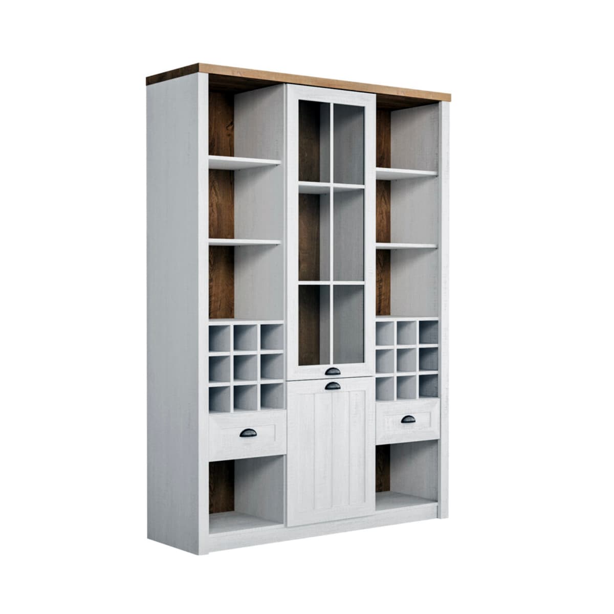 Vaisselier 2 portes 2 tiroirs 8 niches Léandre Blanc et Bois