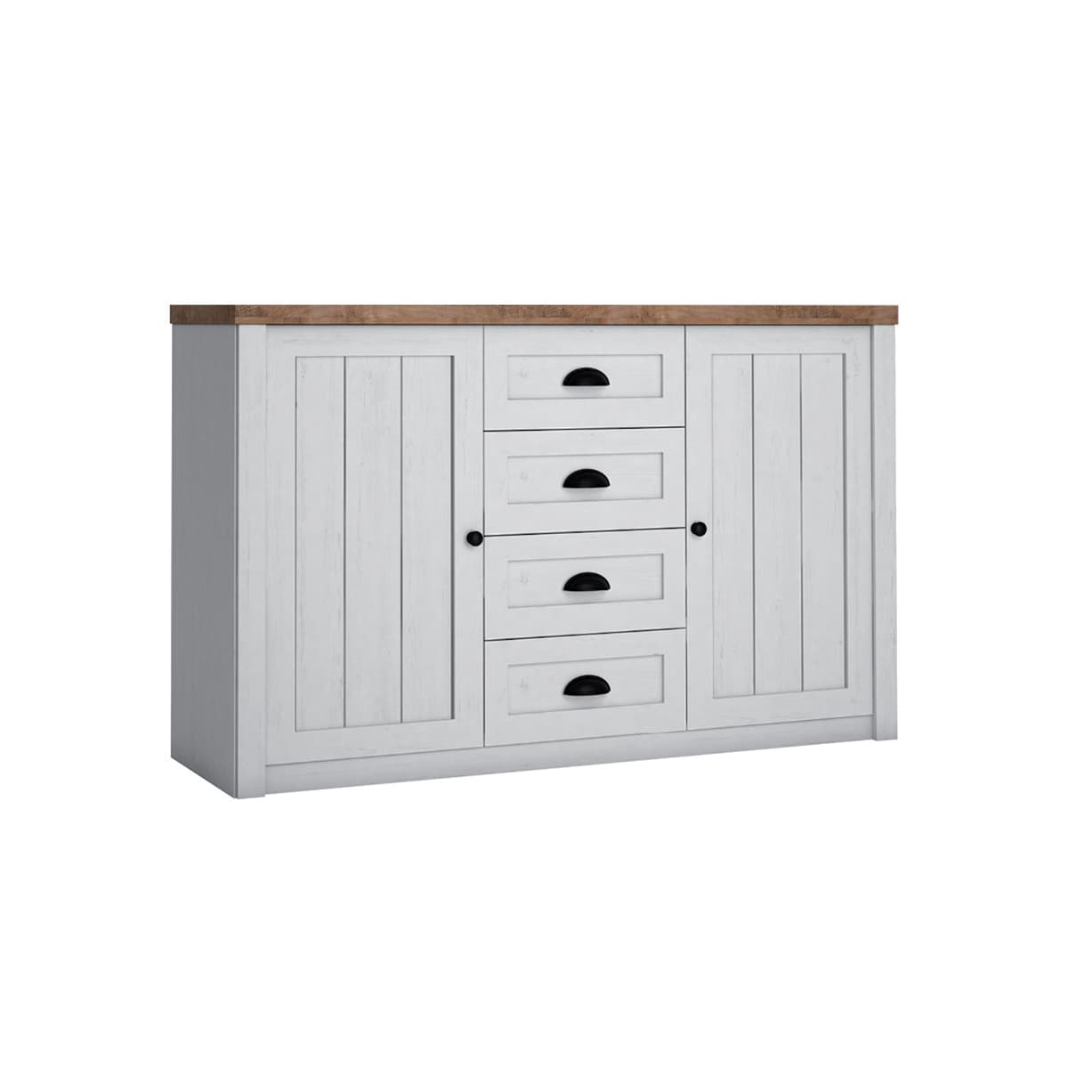 Buffet 2 portes 4 tiroirs Léandre Blanc et Bois