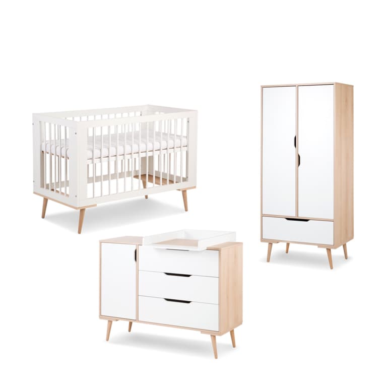 Chambre complète lit bébé - commode à langer - armoire LittleSky by Klups Sofie Blanc