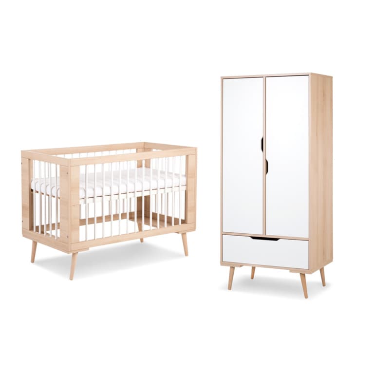 Lit bébé et Armoire LittleSky by Klups Sofie Hêtre et Blanc
