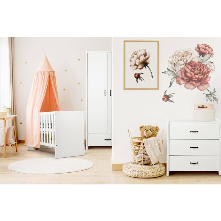 Chambre complète Lit bébé - commode - Armoire LittleSky by Klups Amelia White Blanc