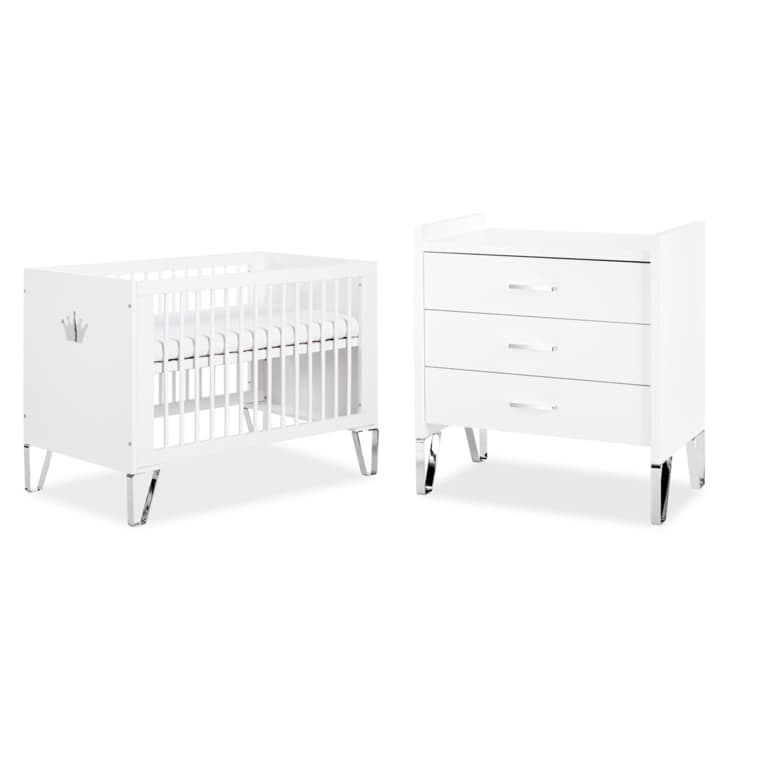 Lit bébé et Commode à langer LittleSky by Klups Blanka Blanc