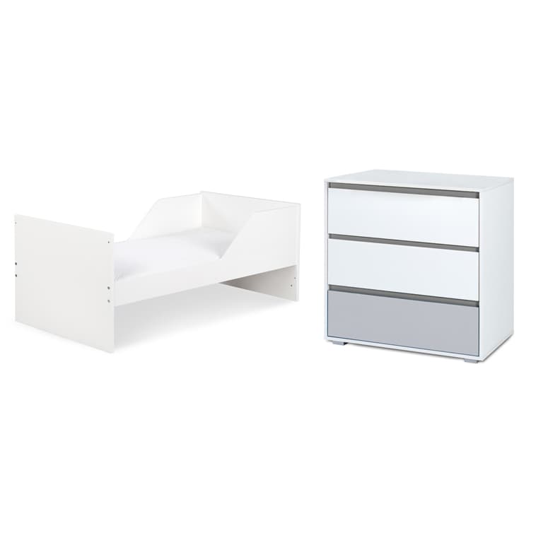 Lit bébé évolutif et commode à langer LittleSky by Klups Dalia - Blanc