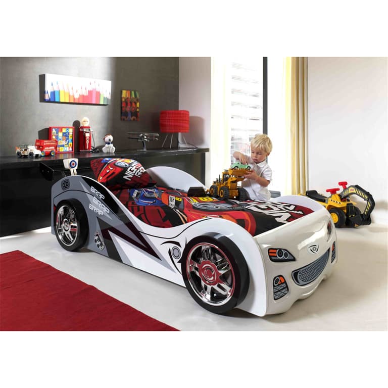 Lit 90x200 Brap Brap Sommier inclus Vipack Car beds - Blanc