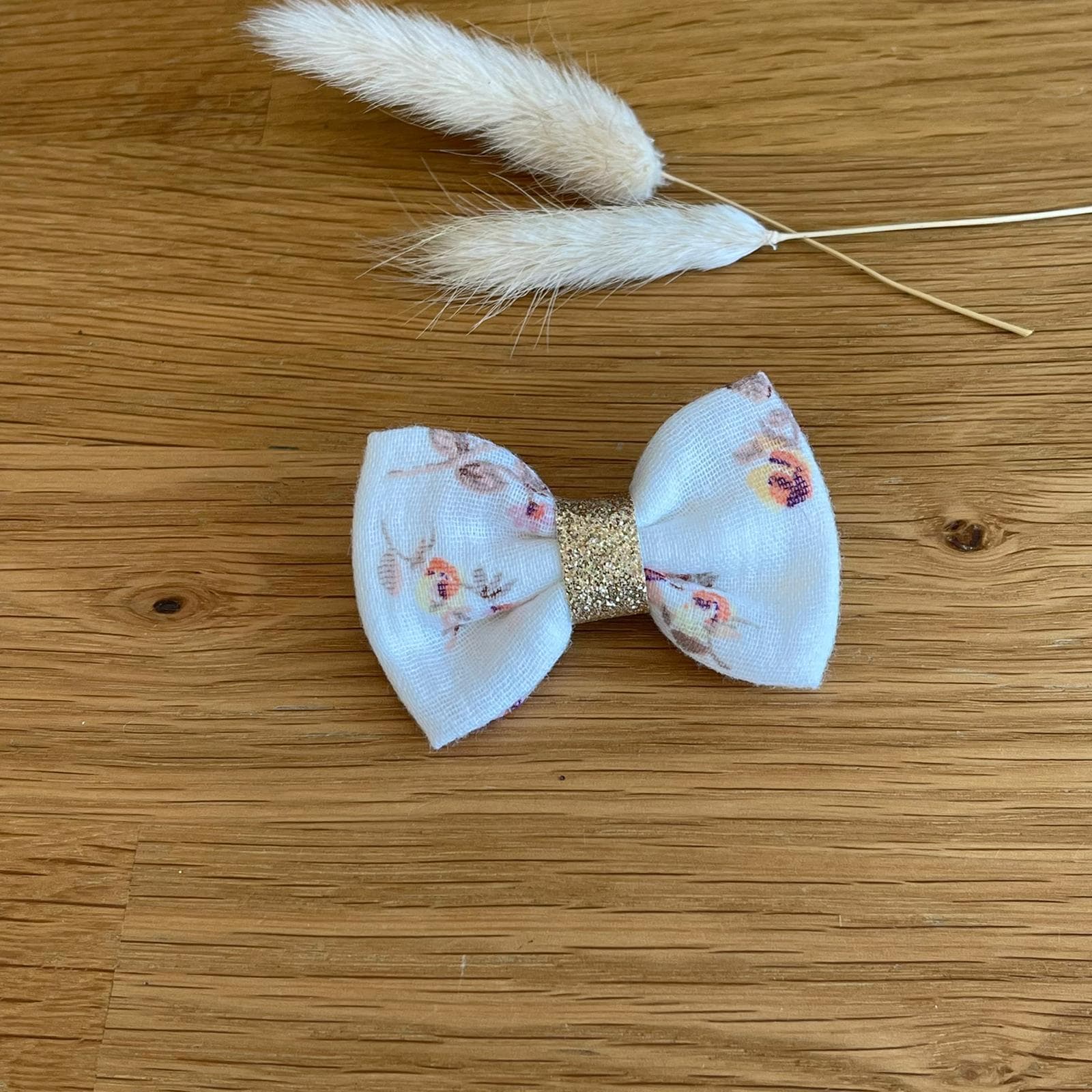 Barrette anti glisse double gaze coton fleur nina et or