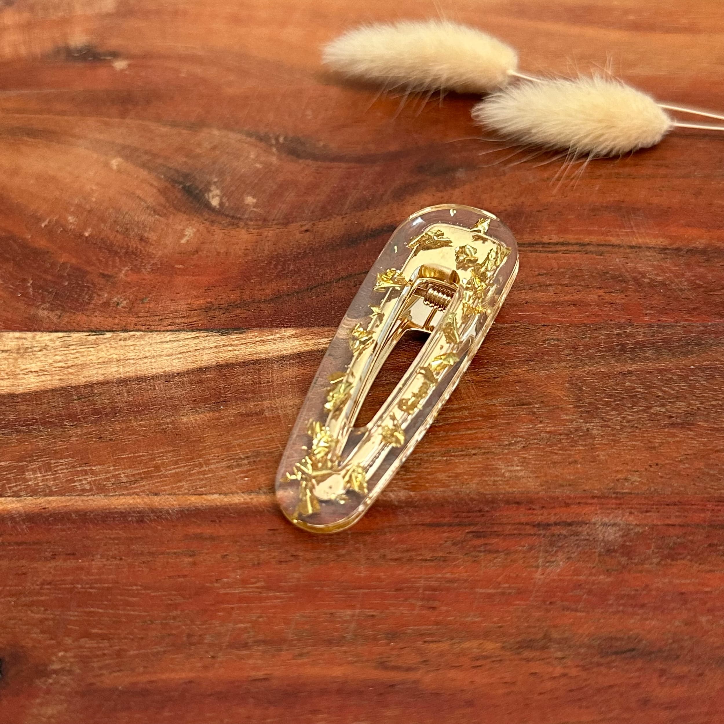 barrettes à cheveux élégantes résine et feuille d'or