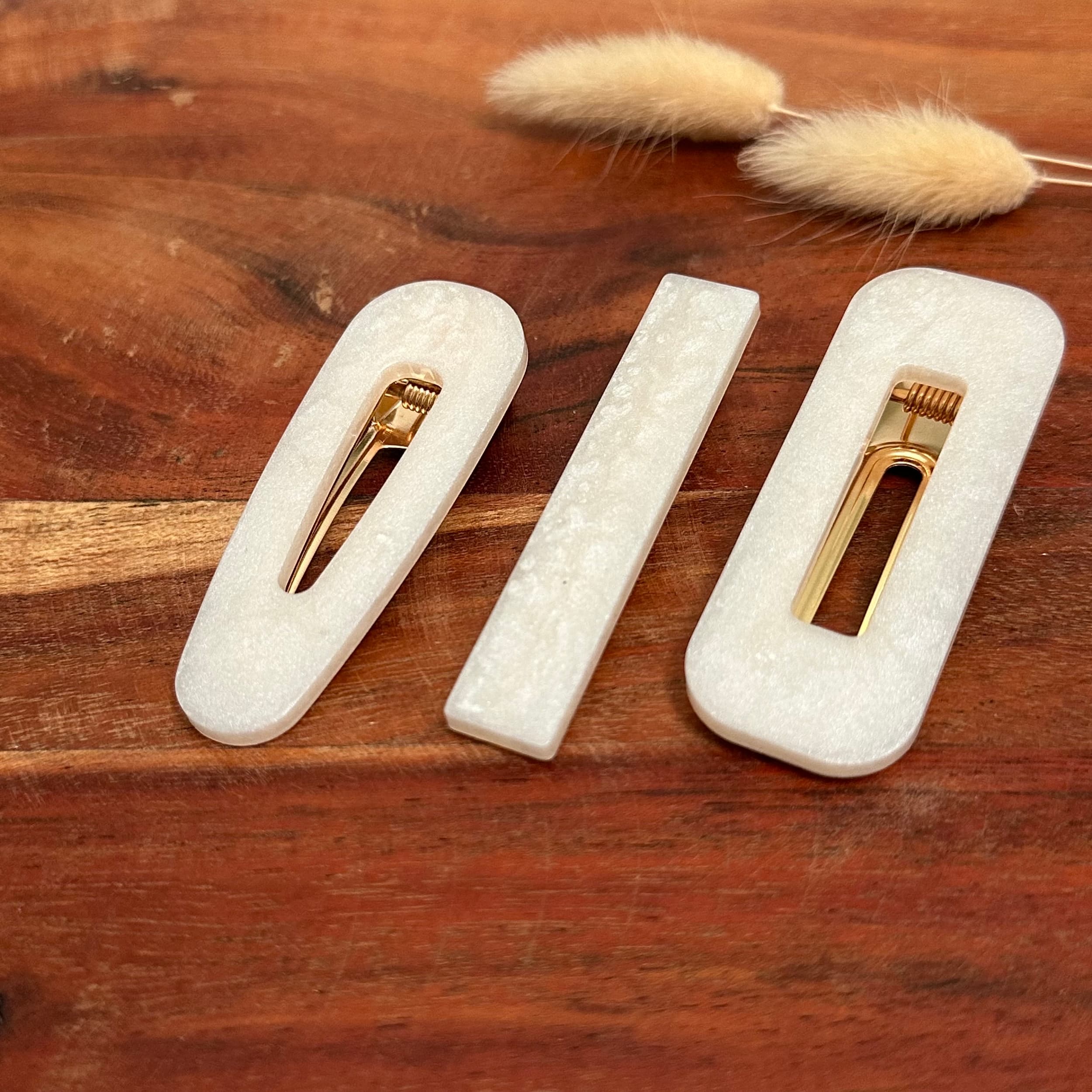 barrette résine blanc nacré