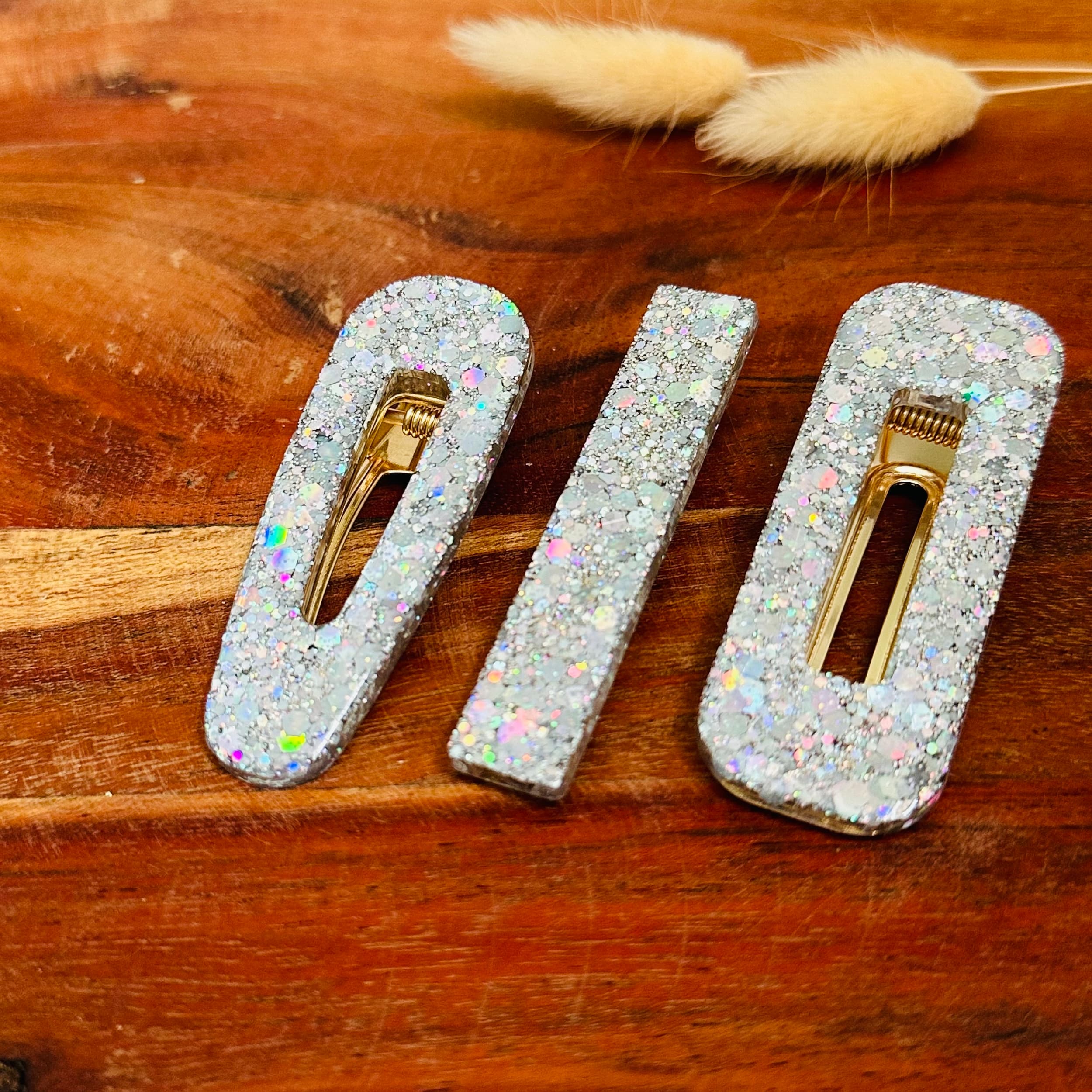 barrette résine paillette argent (silver)