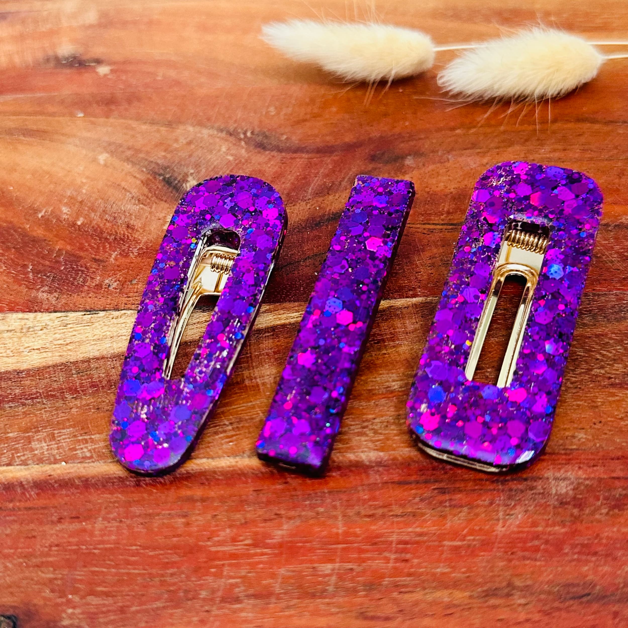 barrette résine paillette violet (purple)