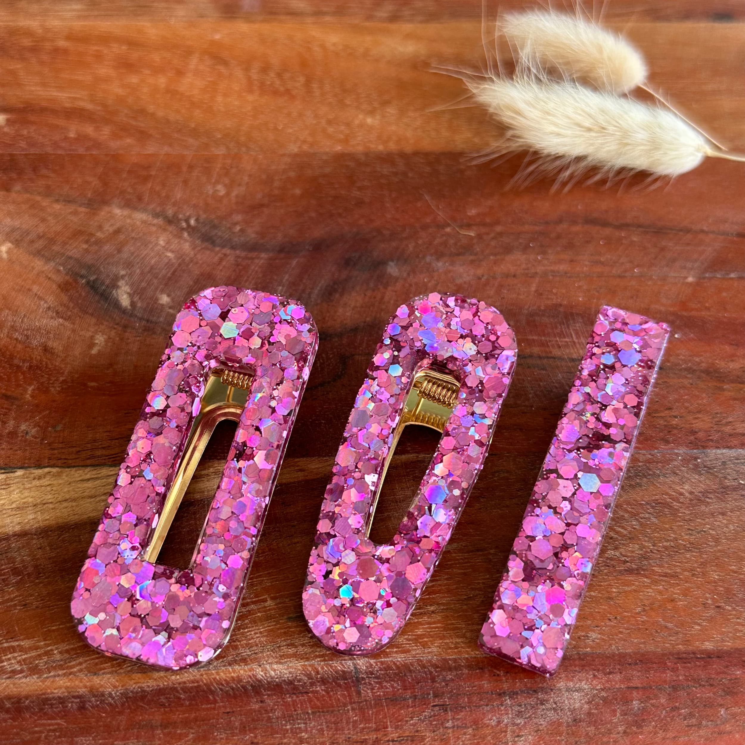 barrette résine paillette lavande