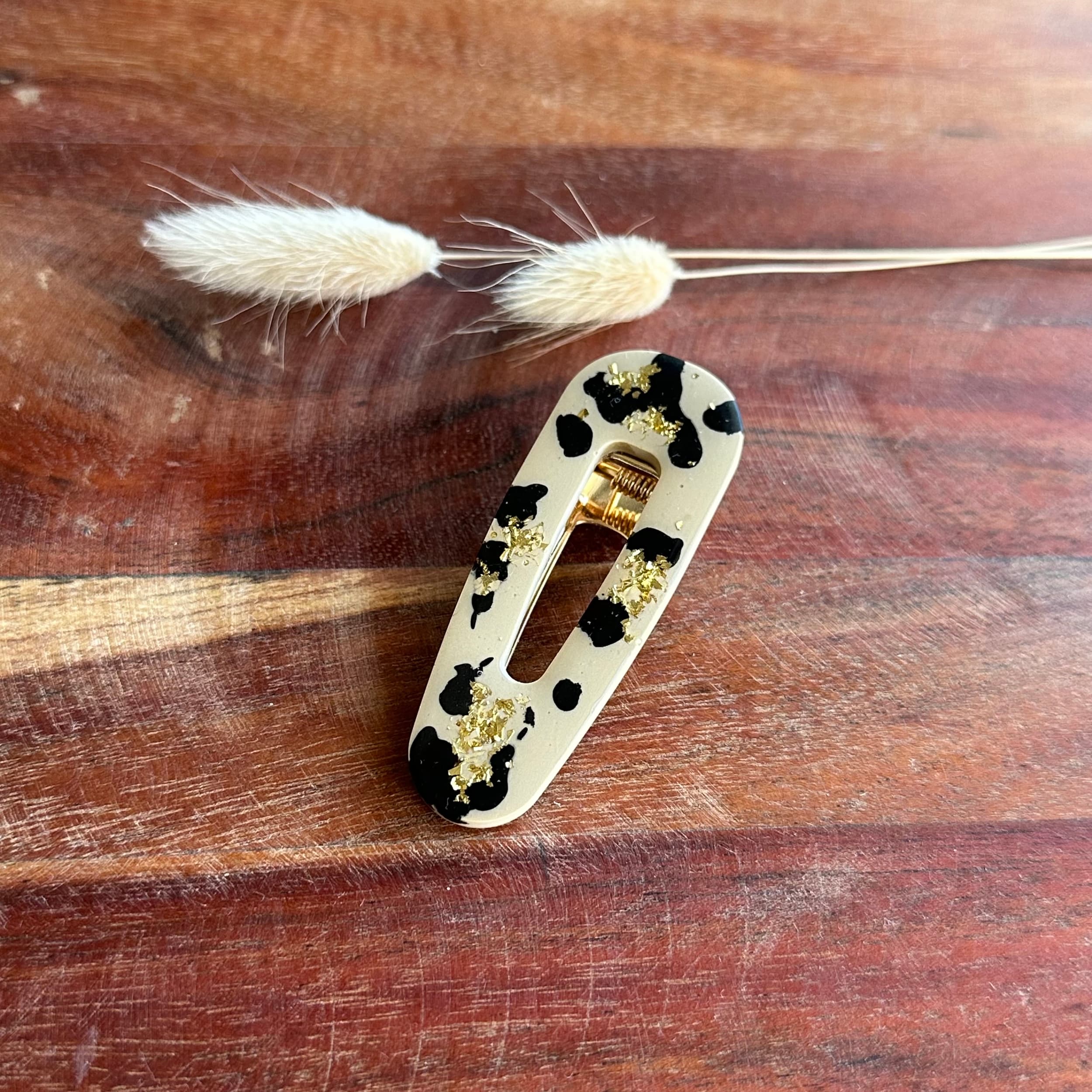 Barrette jesmonite léopard et or
