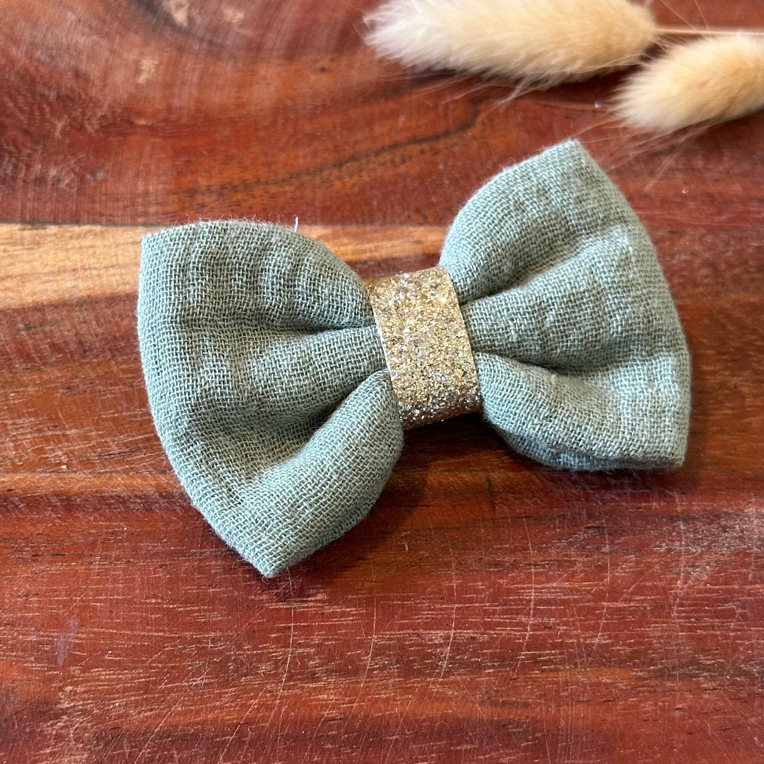 Barrette anti glisse double gaze vert sauge et or