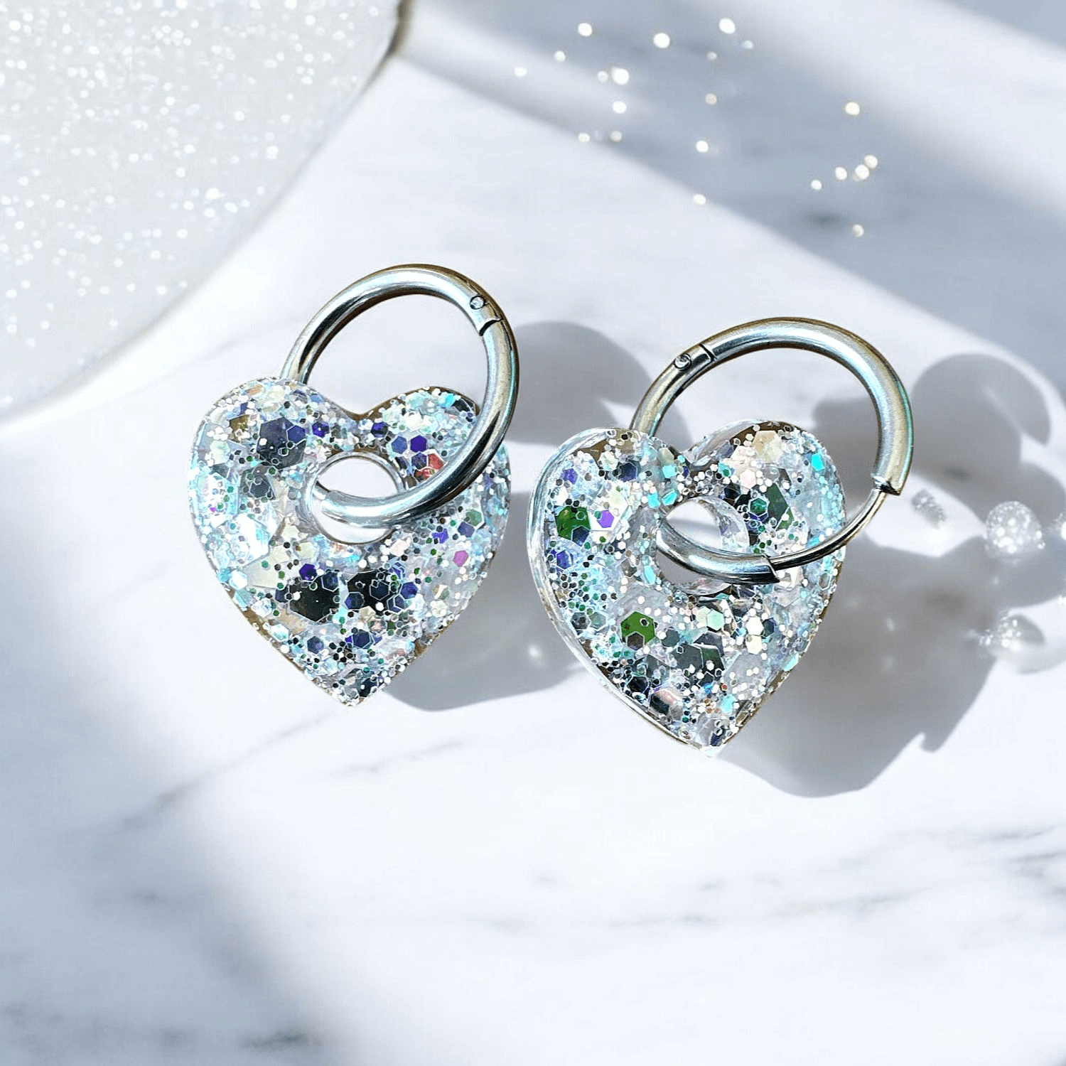 Boucles d'Oreilles Coeur Pailleté argent