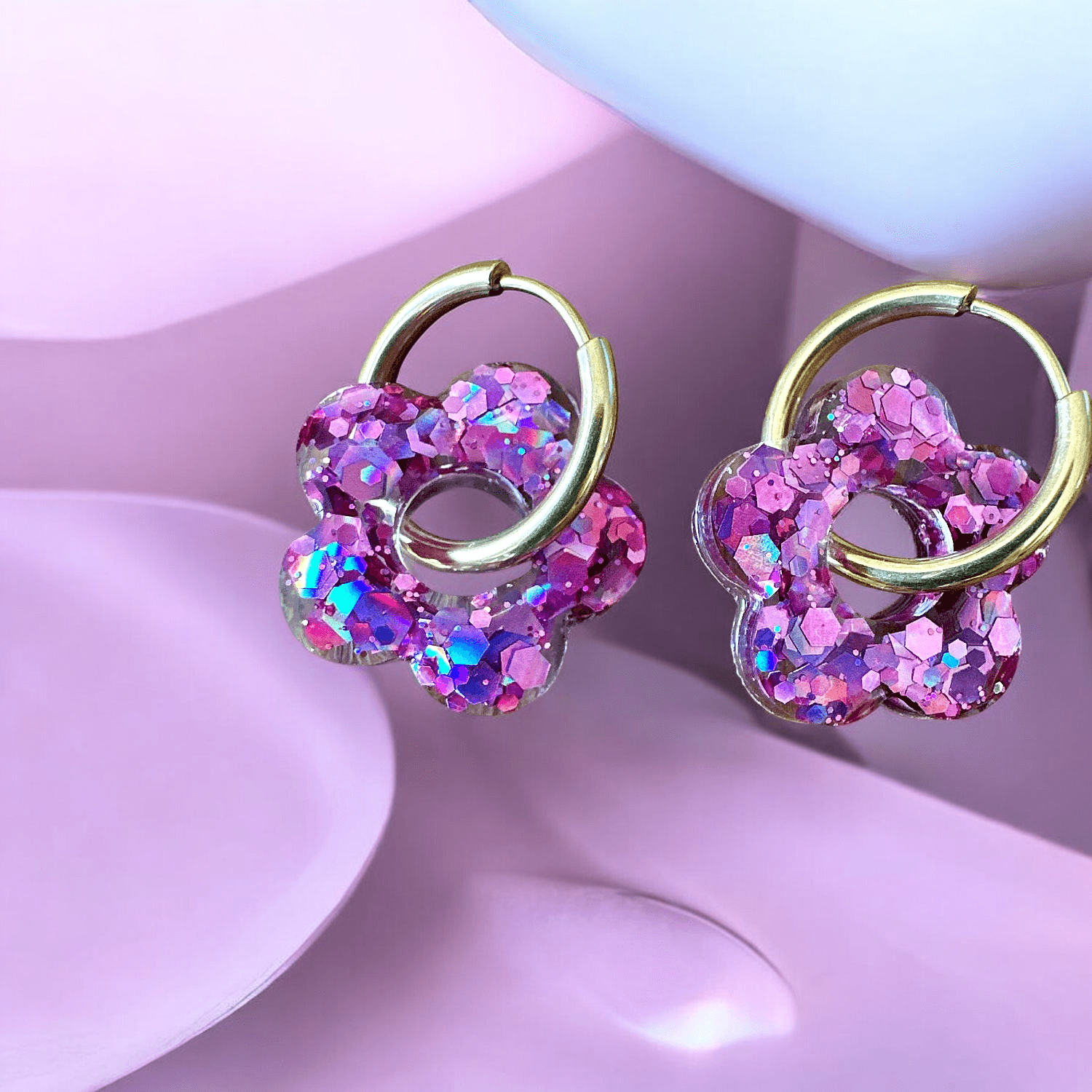 Boucles d'oreilles créole paillette lavande