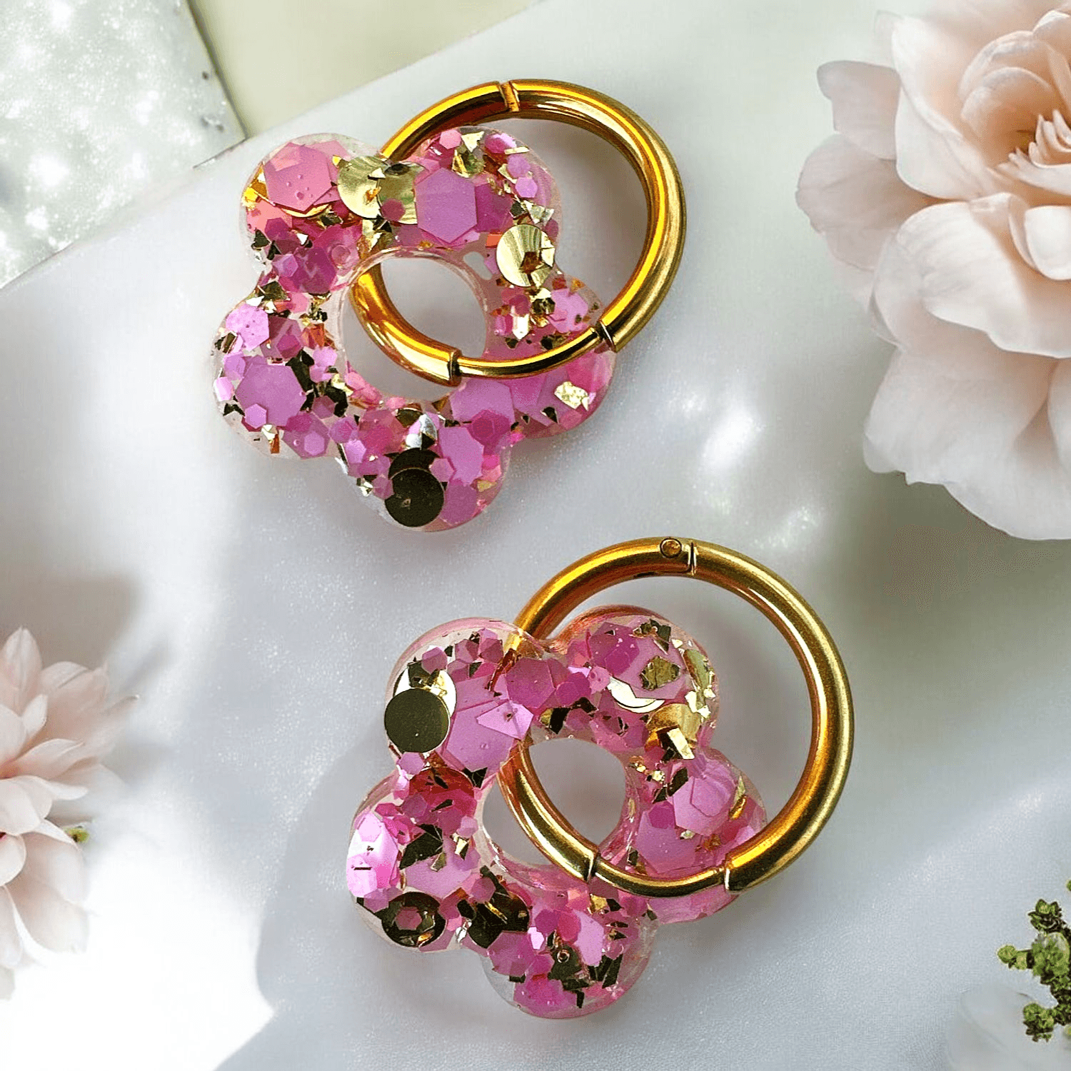 Boucles d'Oreilles Fleur Dorée Rose et or