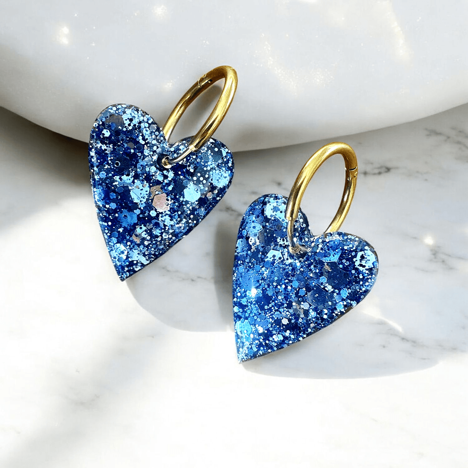 Boucles d'Oreilles maxi Cœur Scintillant paillette Bleu denim