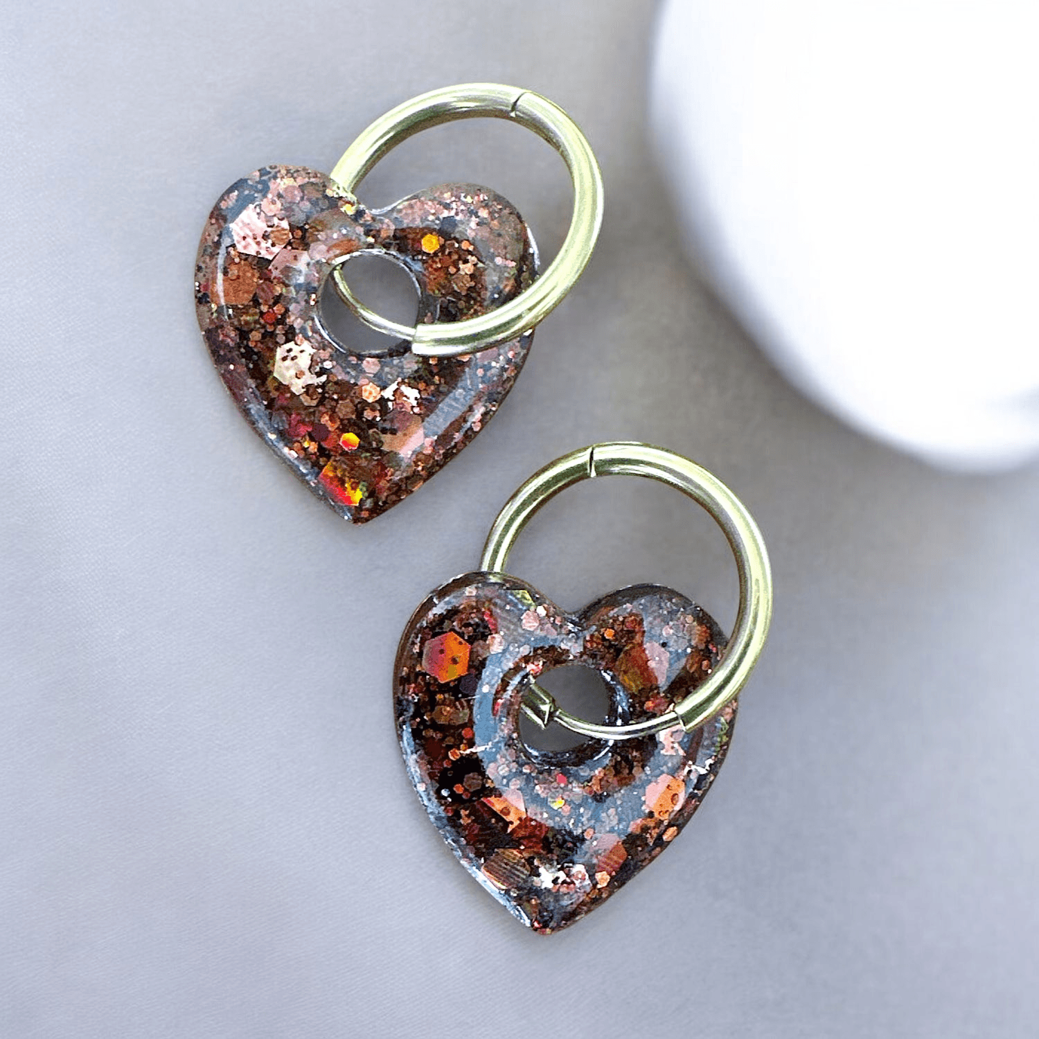 Boucles d'Oreilles Cœur Pailleté bronze