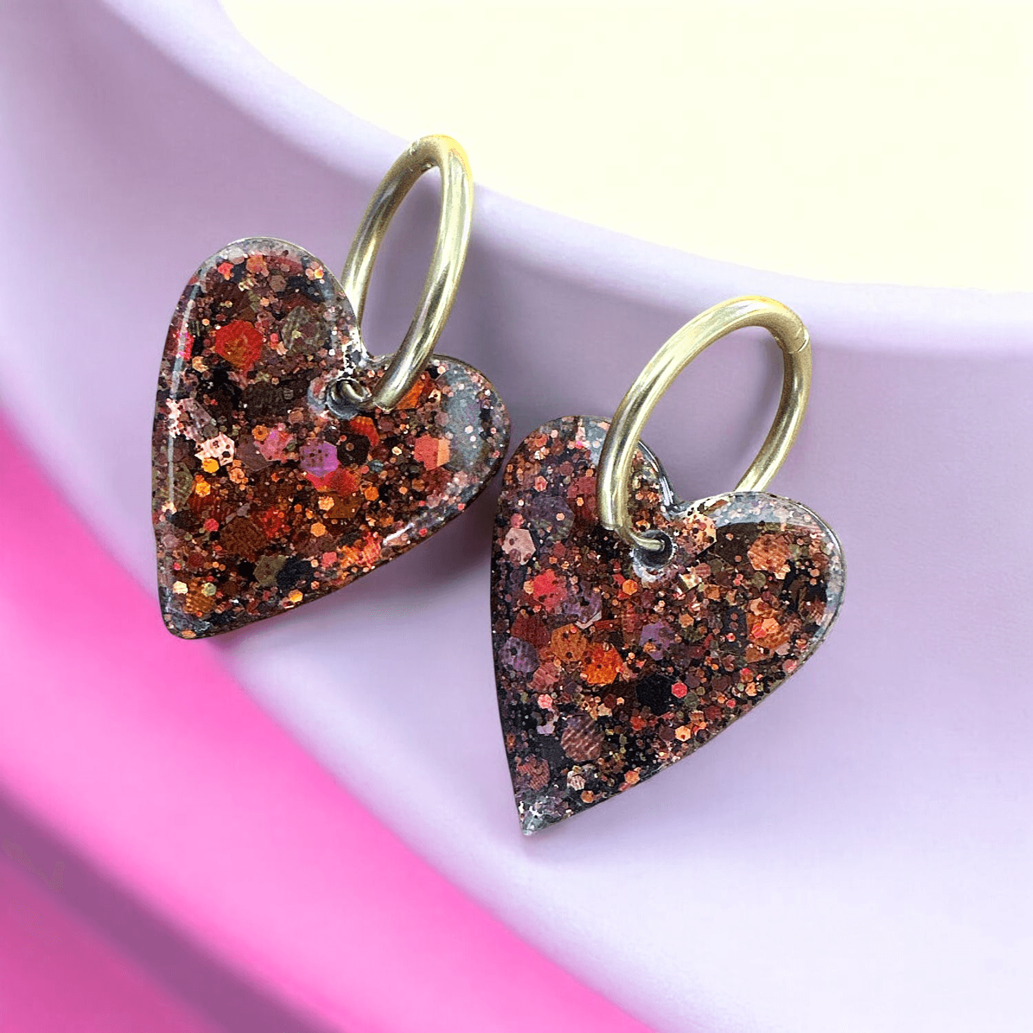Boucles d'Oreilles maxi Coeur Scintillant bronze