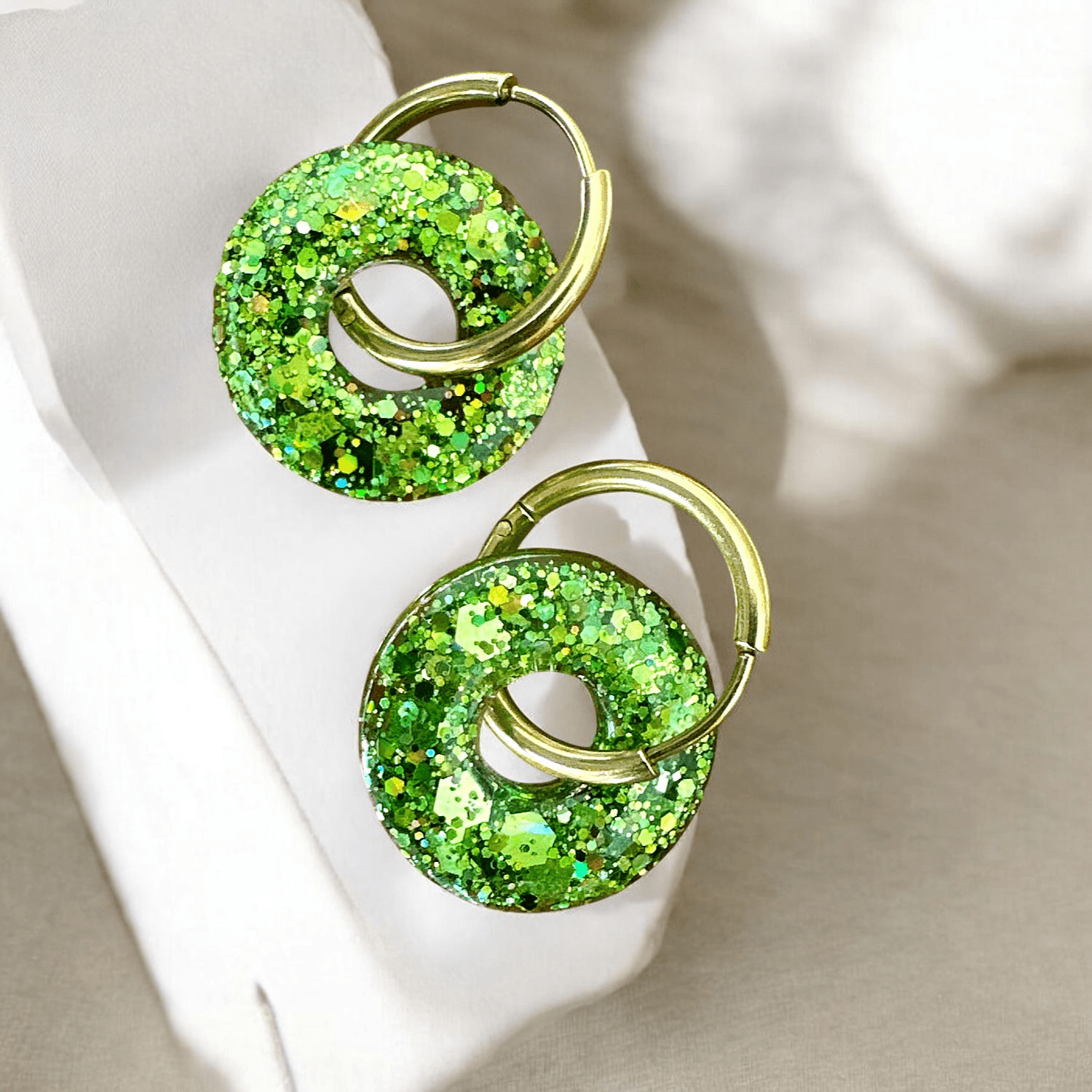 Boucles d'Oreilles créole cercle paillette Vert tilleuil