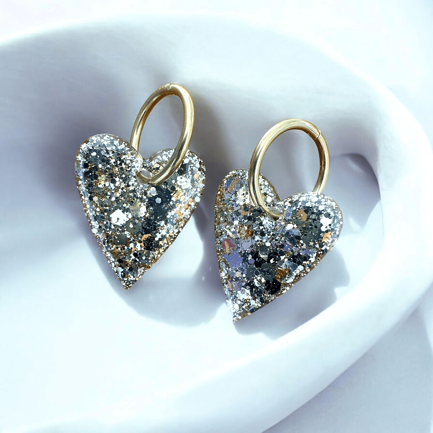 Boucles d'Oreilles maxi Cœur Éblouissant paillette or