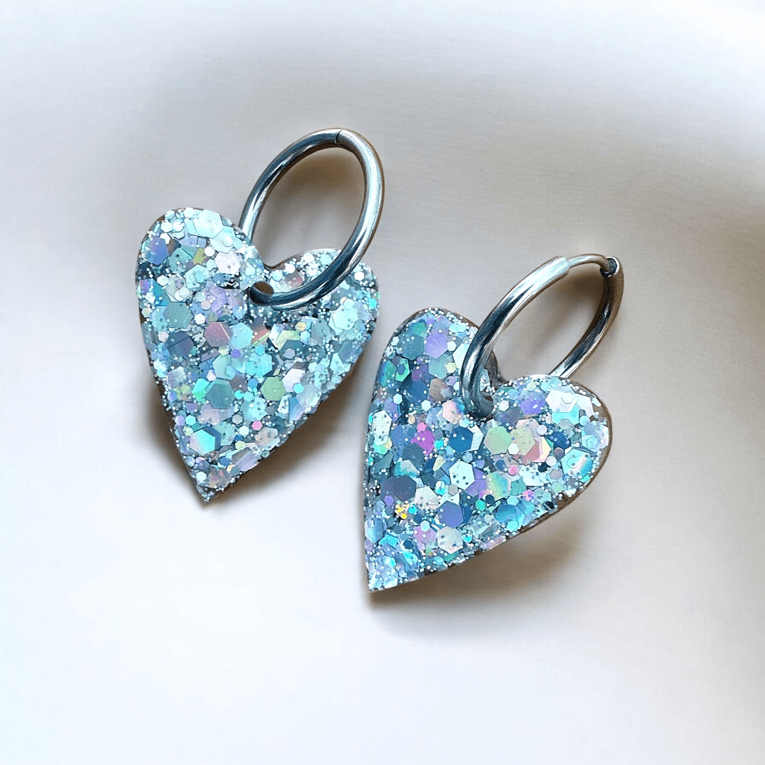 Boucles d'Oreilles maxi Cœur Pailleté sylver