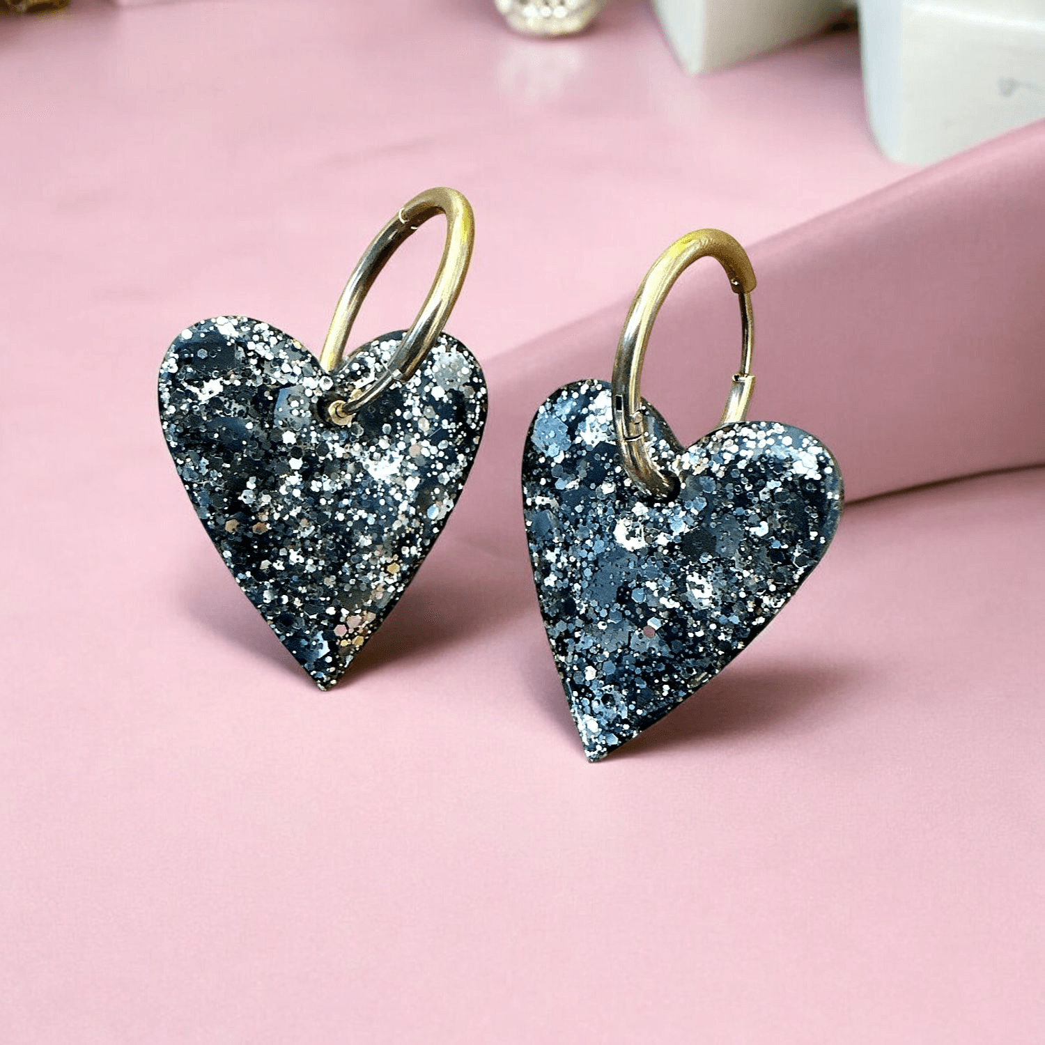 Boucles d'Oreilles maxi Cœur Pailleté or