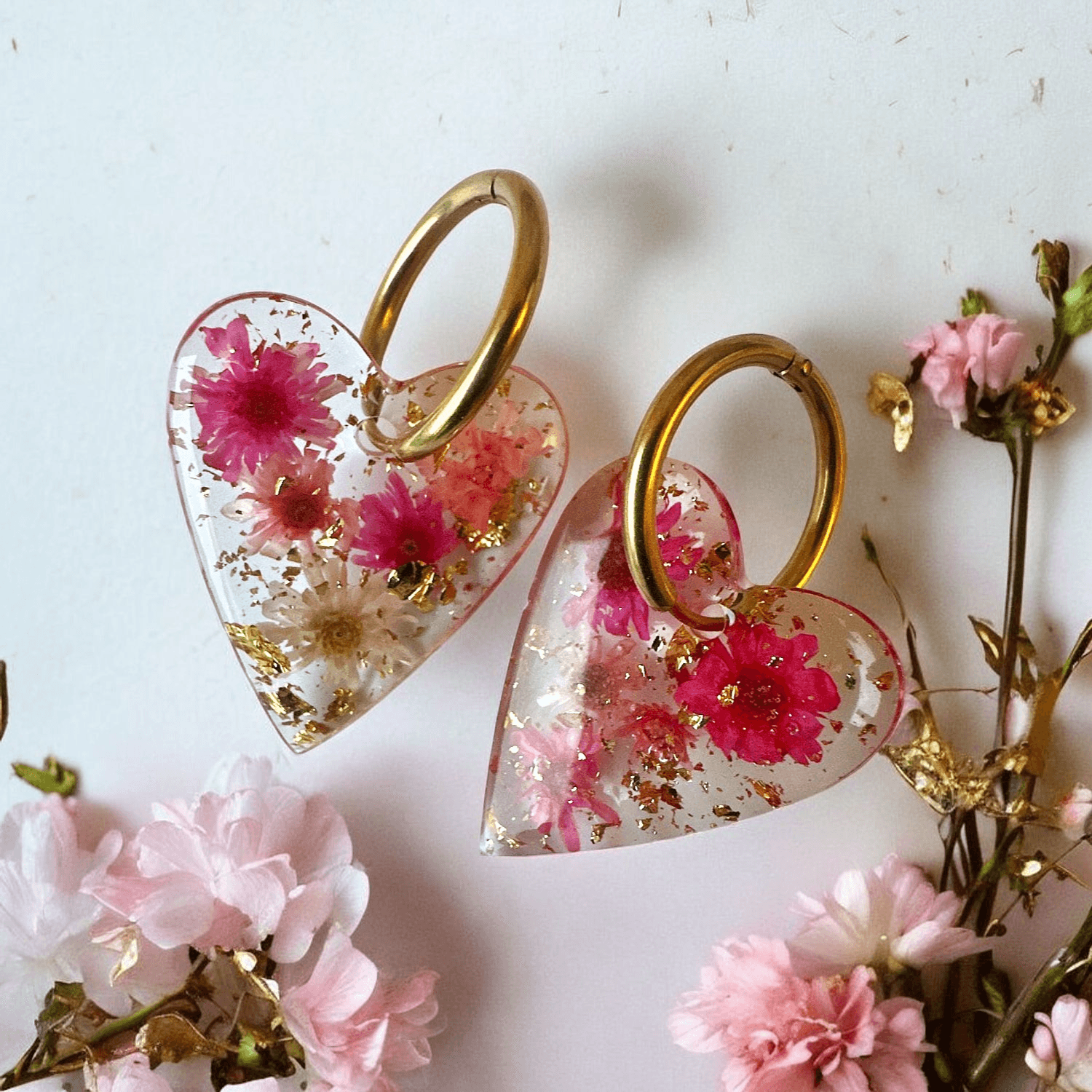 Boucles d'Oreilles maxi Coeur florale