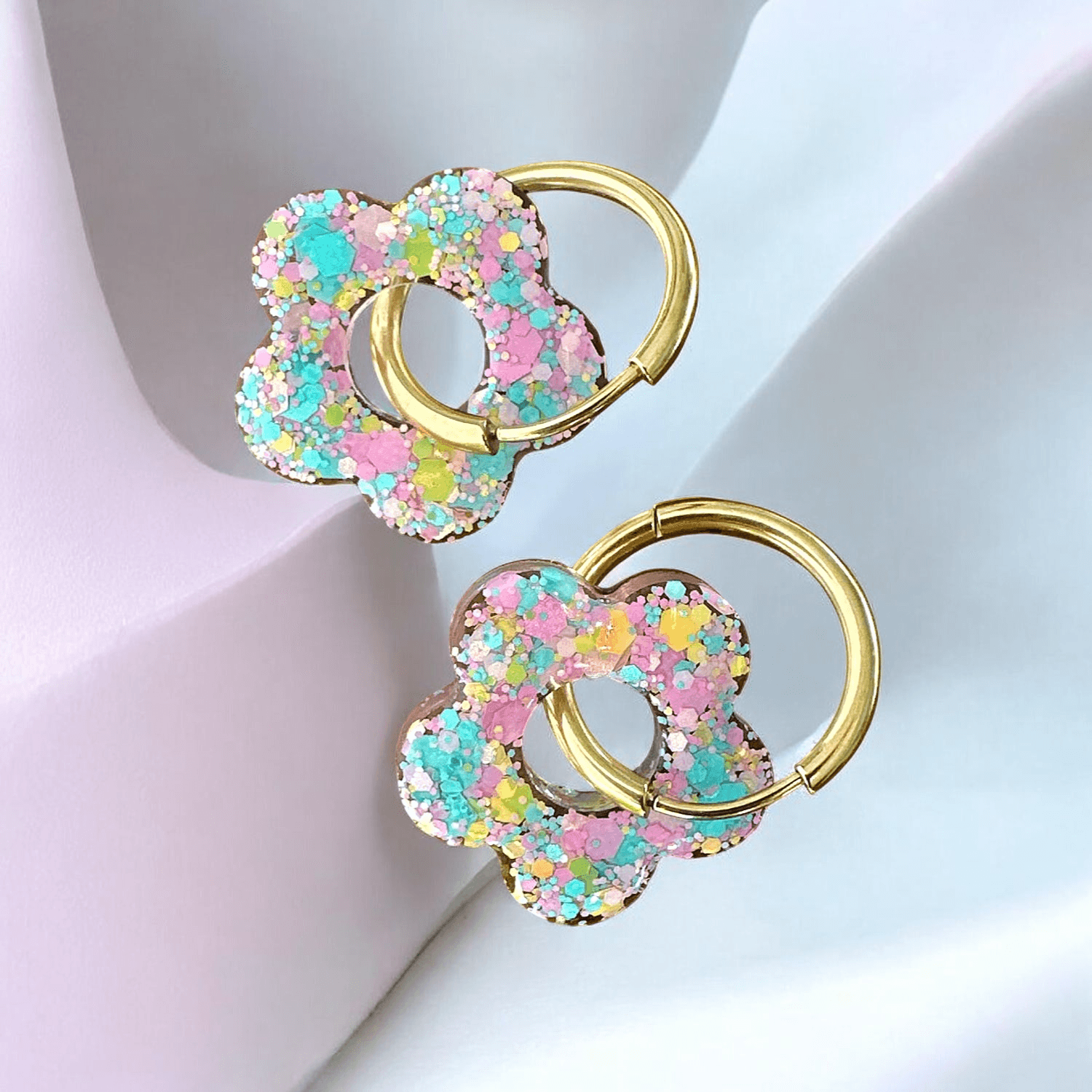 Boucles d'Oreilles Fleurs Pailletées pastel