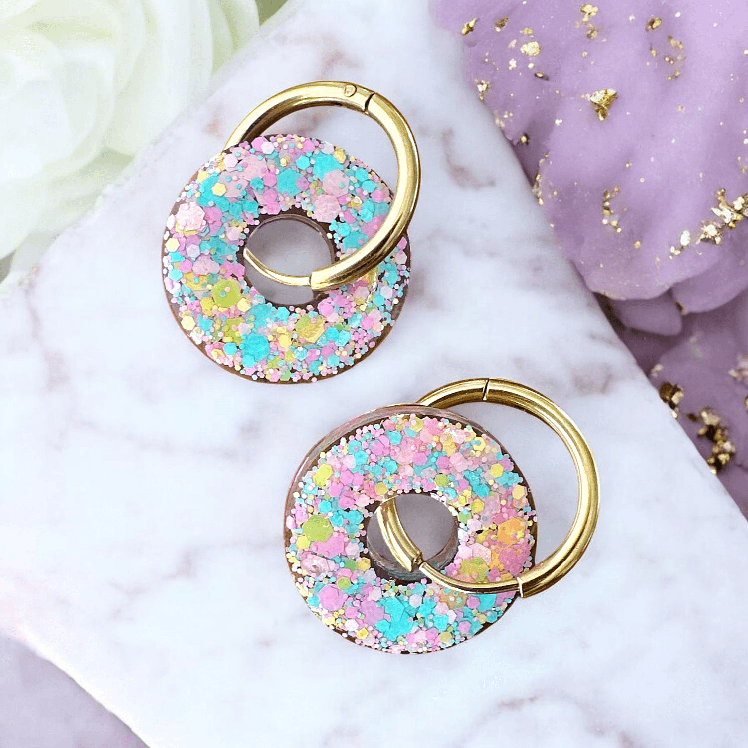 Boucles d'Oreilles Anneaux Scintillants Multicolores