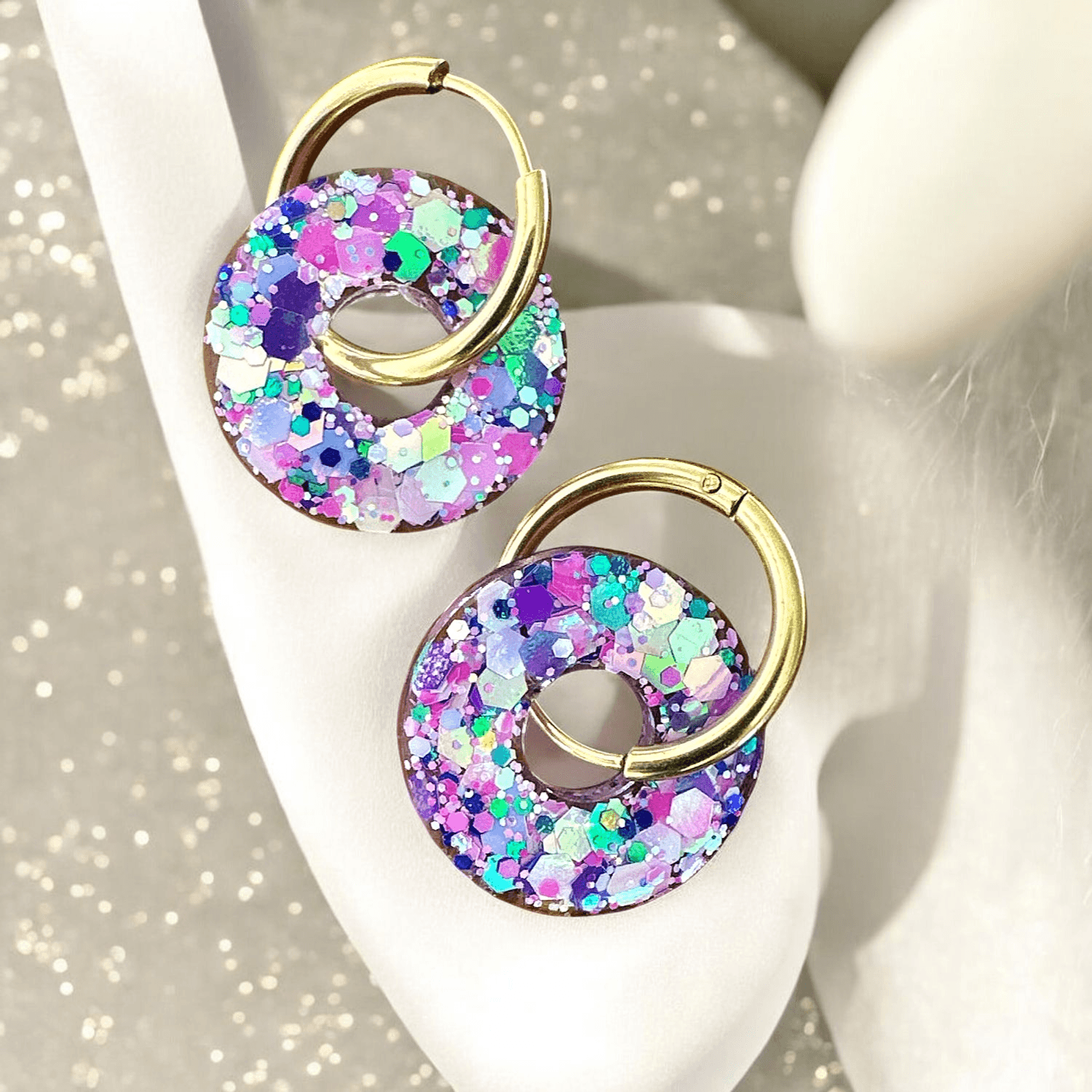Boucles d'Oreilles cercles Pailletées Arc-en-Ciel