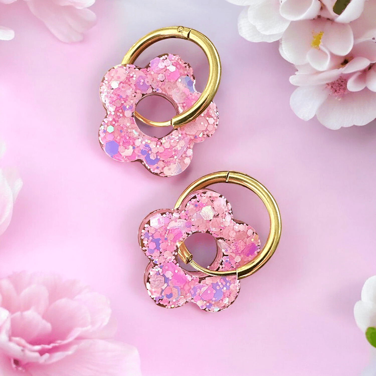 Boucles d'oreilles fleurs scintillantes roses