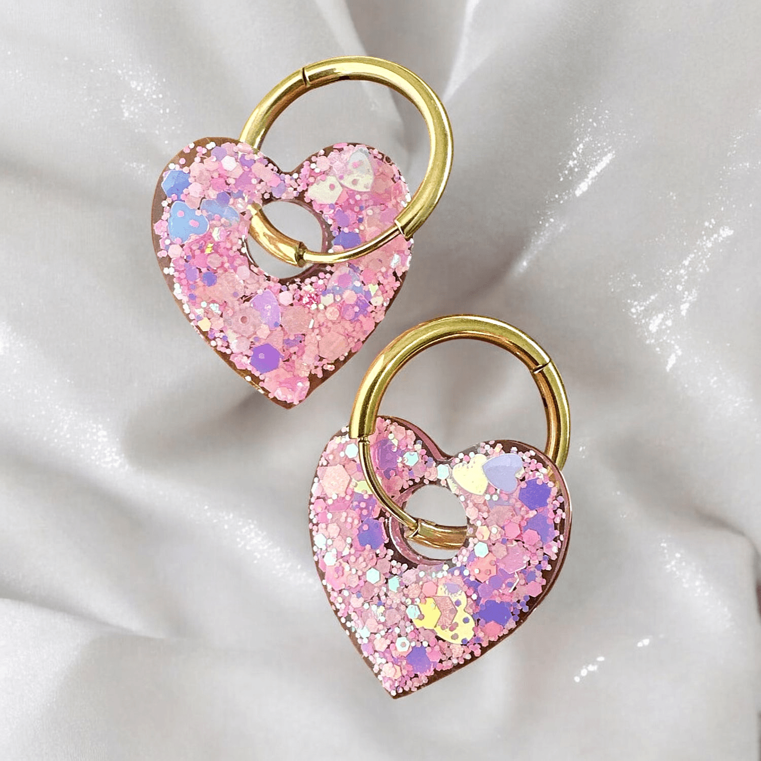 Boucles d'Oreilles Cœur Pailleté rose
