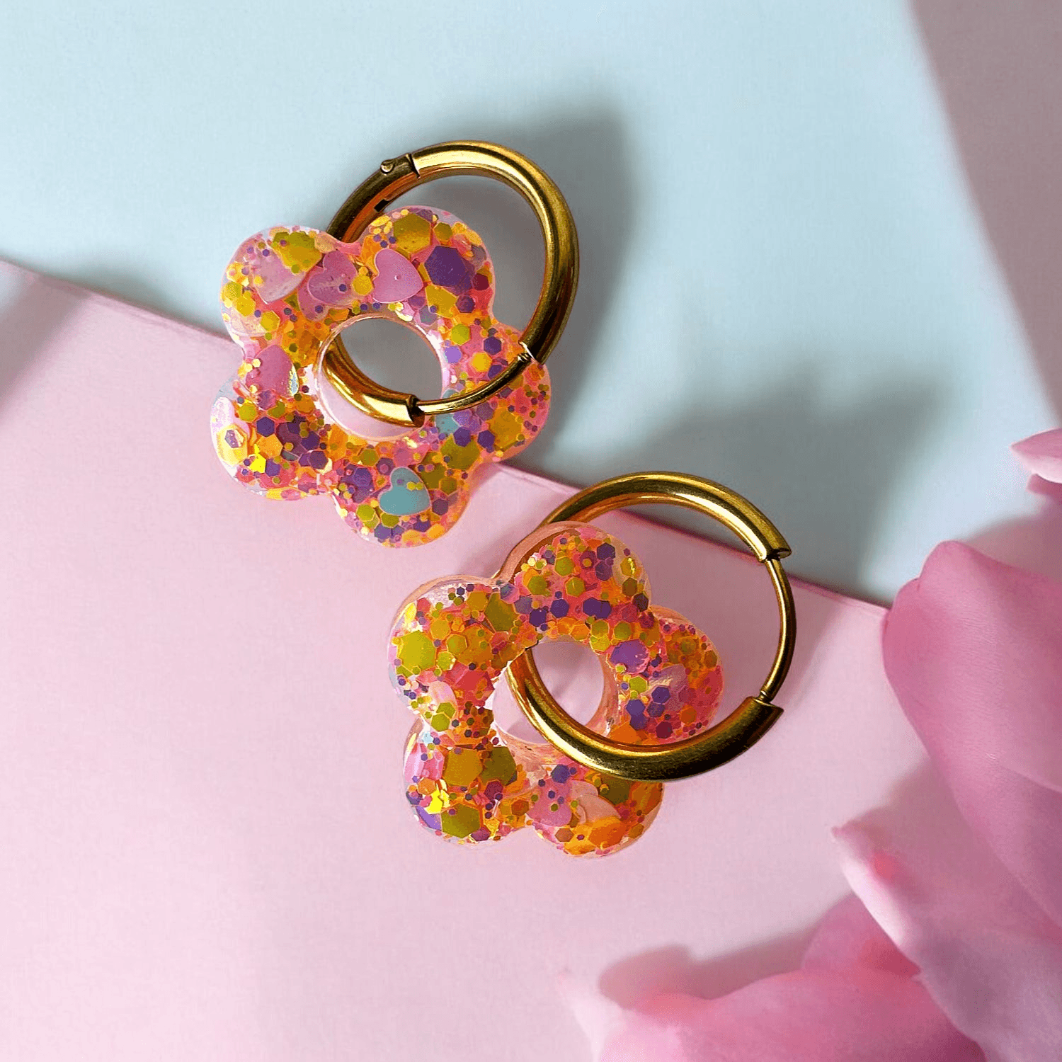 Boucles d'Oreilles Fantaisie Fleurs Colorées