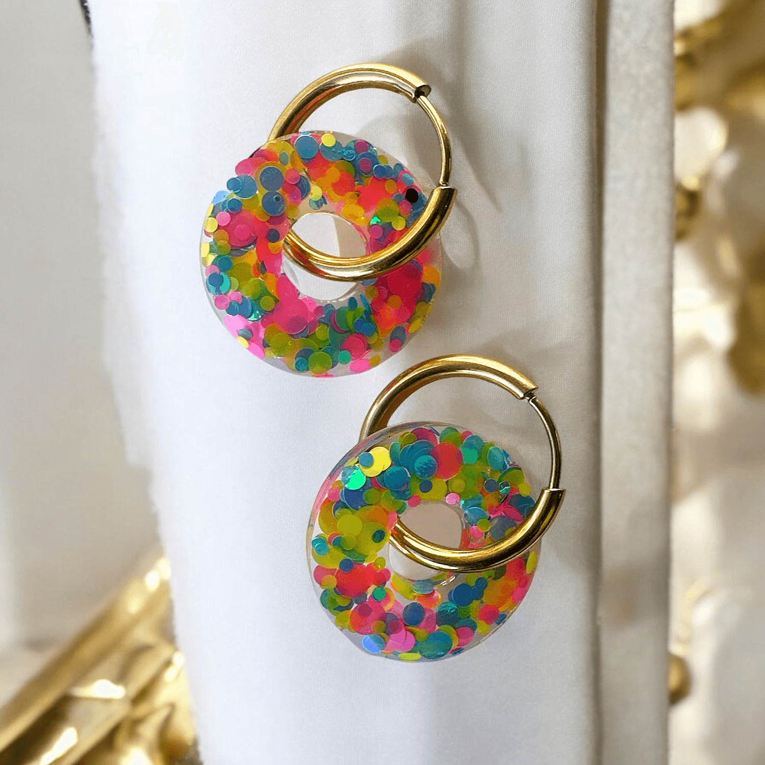 Boucles d'Oreilles Cercles confettis Multicolores