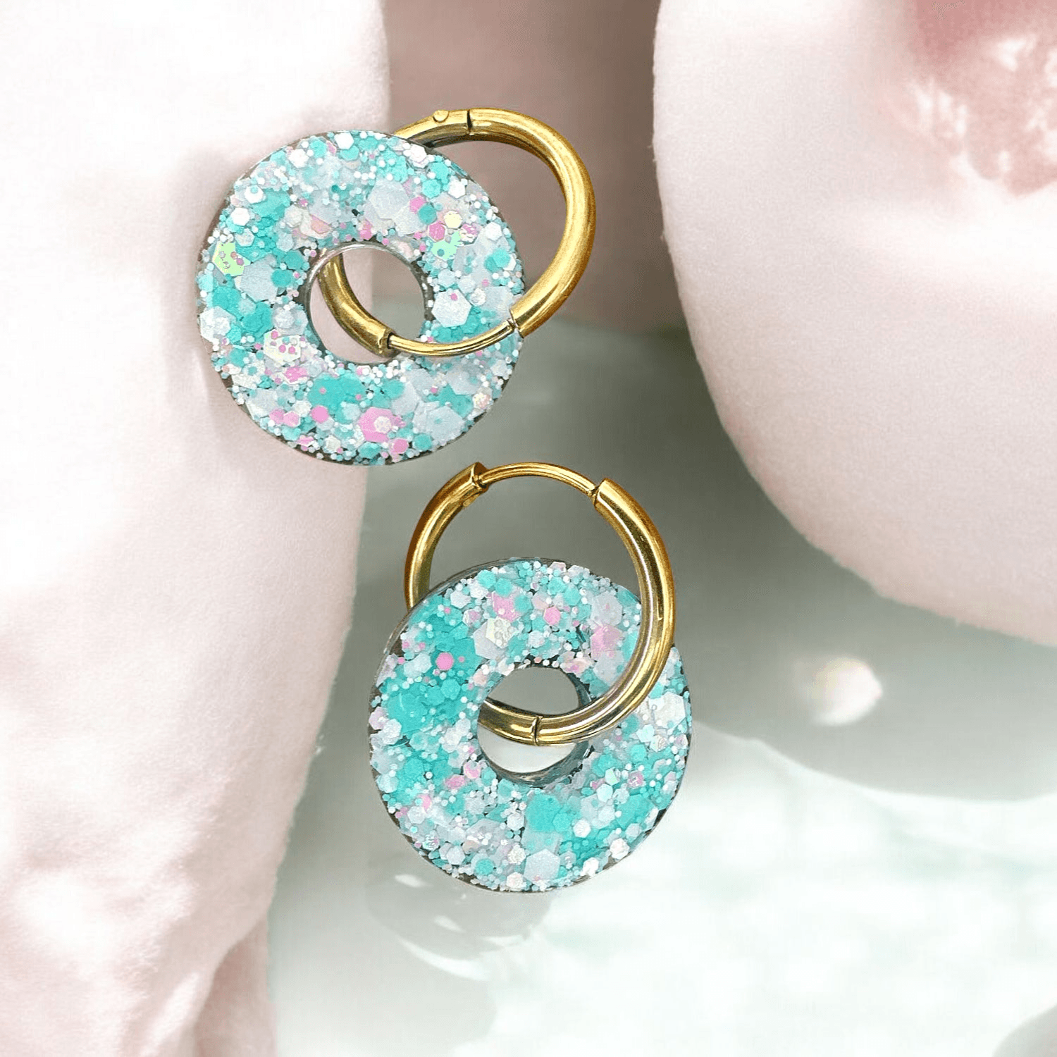 Boucles d'Oreilles Créoles cercles Pailletées vert menthe