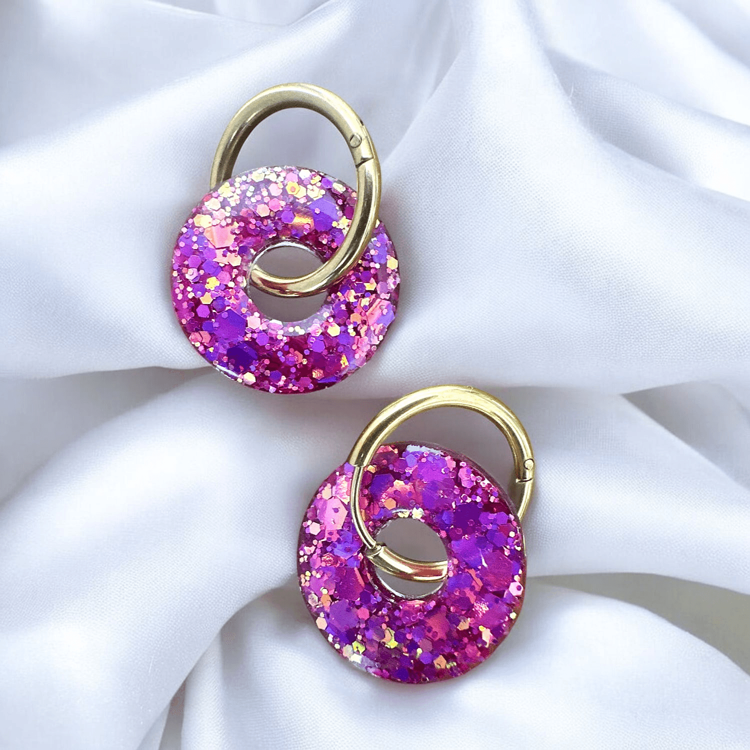 Boucles d'Oreilles Glitter cercles paillettes rose pourpre