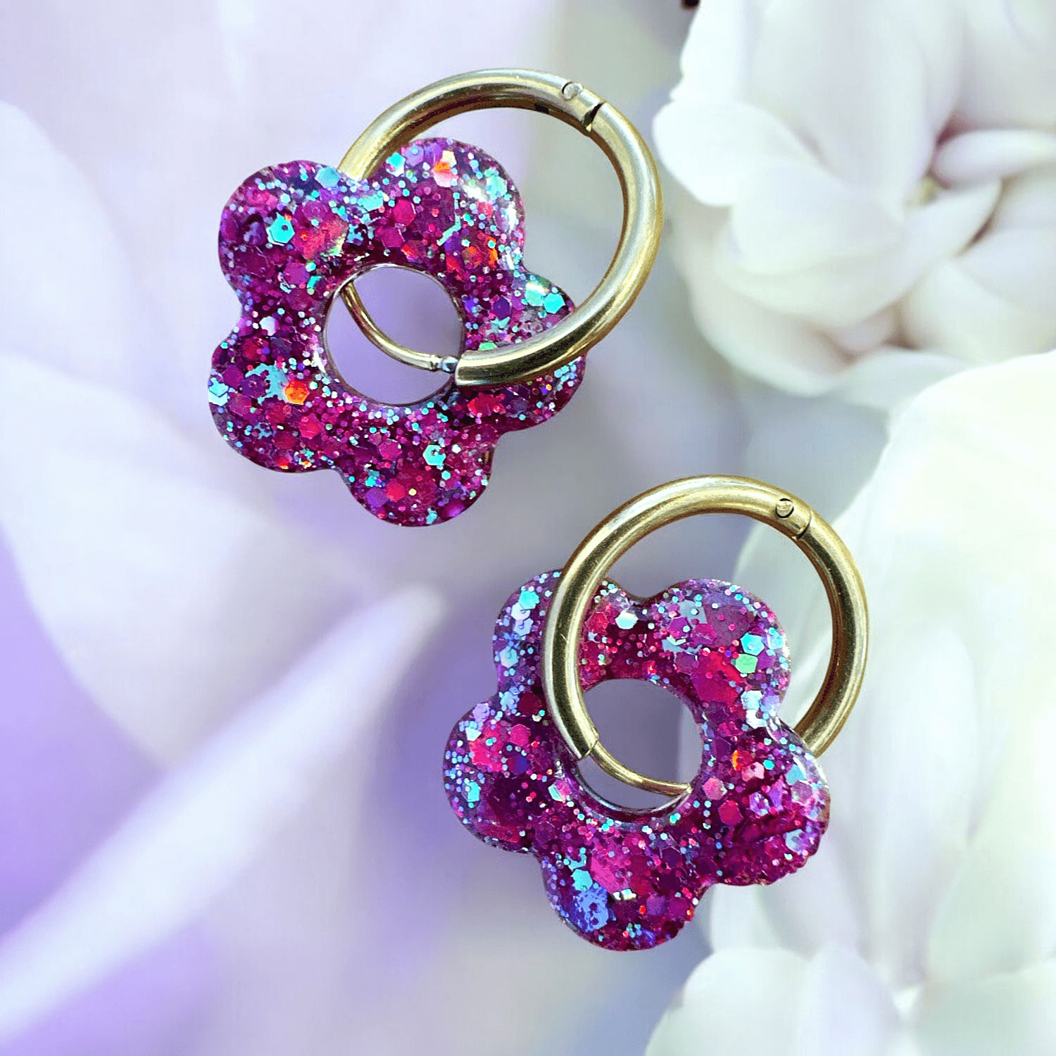 Boucles d'Oreilles Fleur Éclatantes paillettés lie de vin