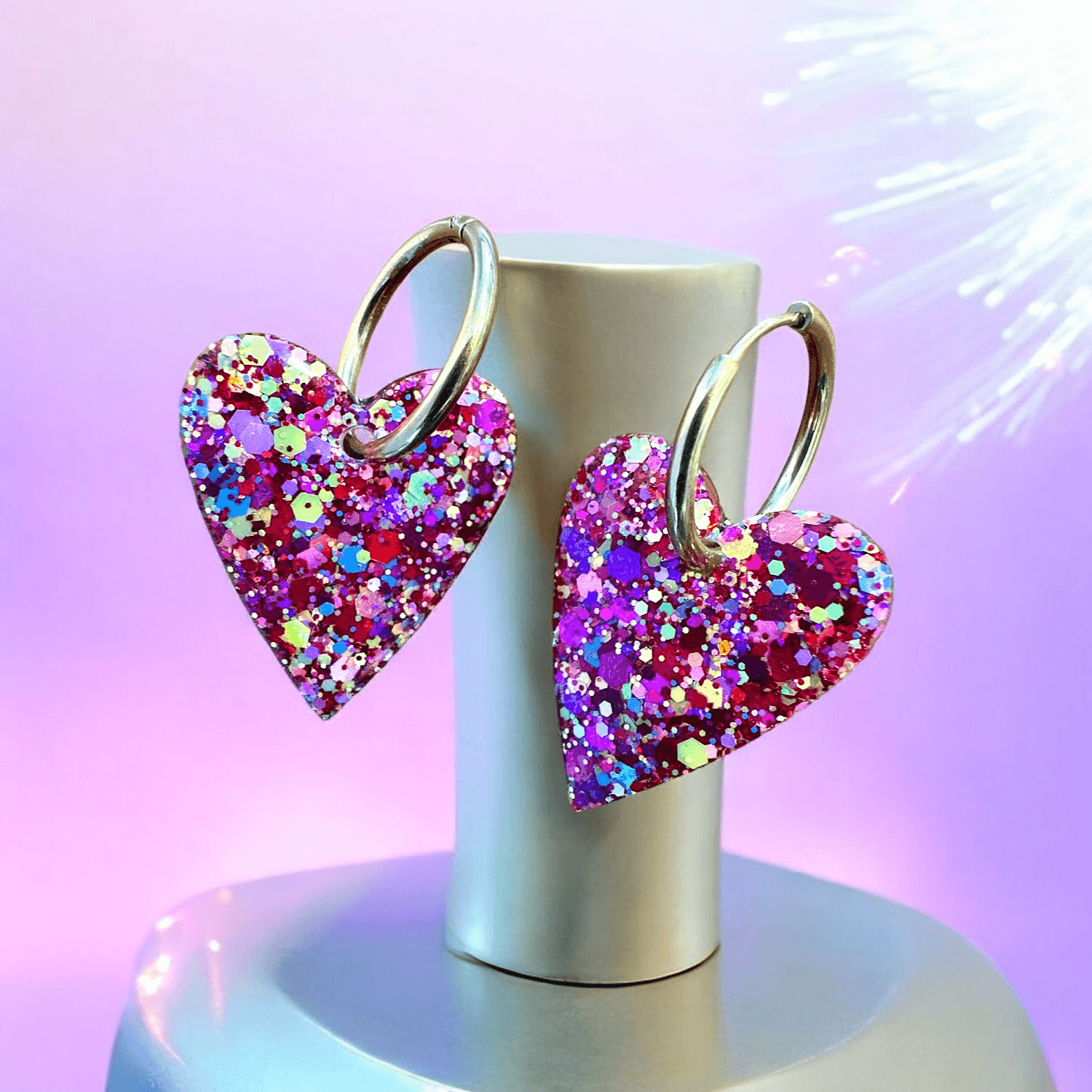 Boucles d'Oreilles maxi Cœur rouge paillette multicolor