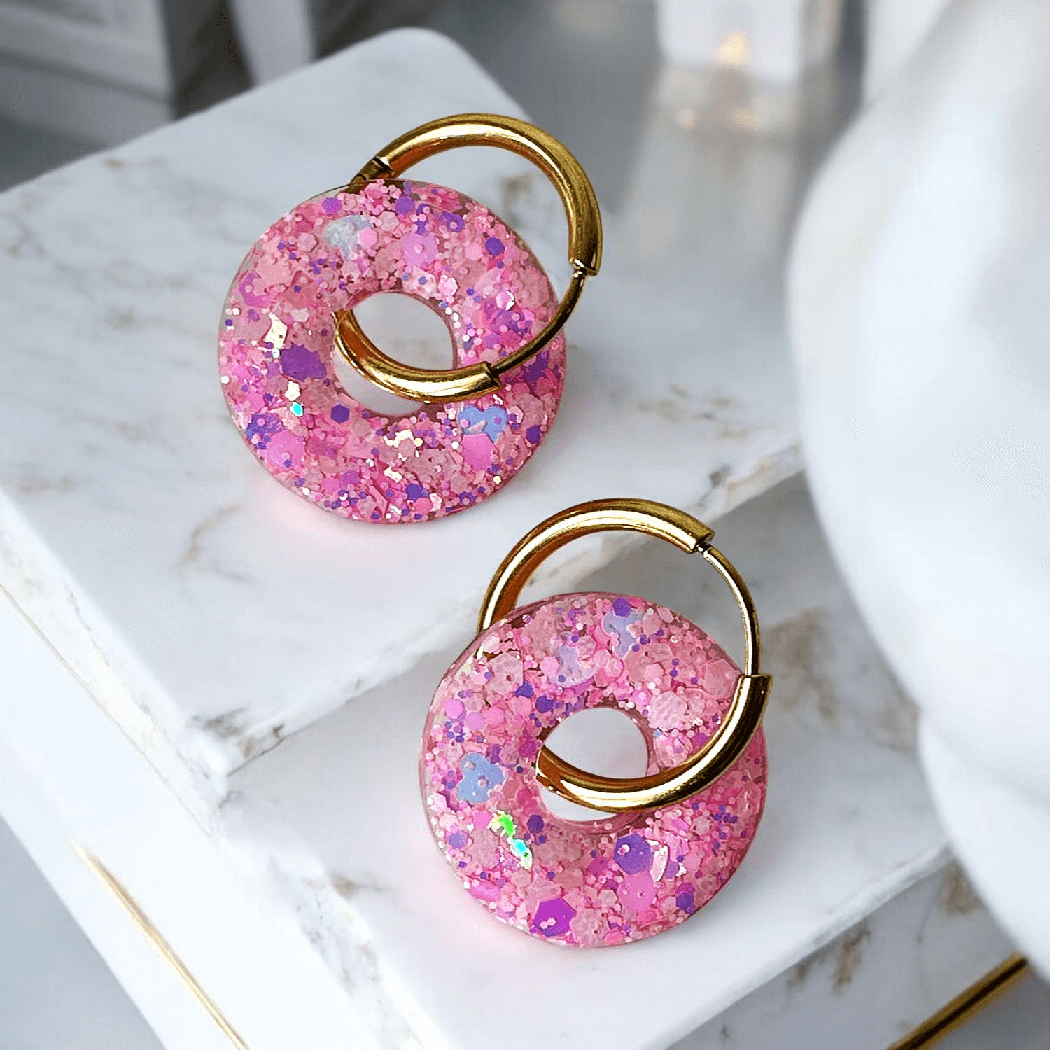 Boucles d'Oreilles Créoles Glitter cercles Rose saumon