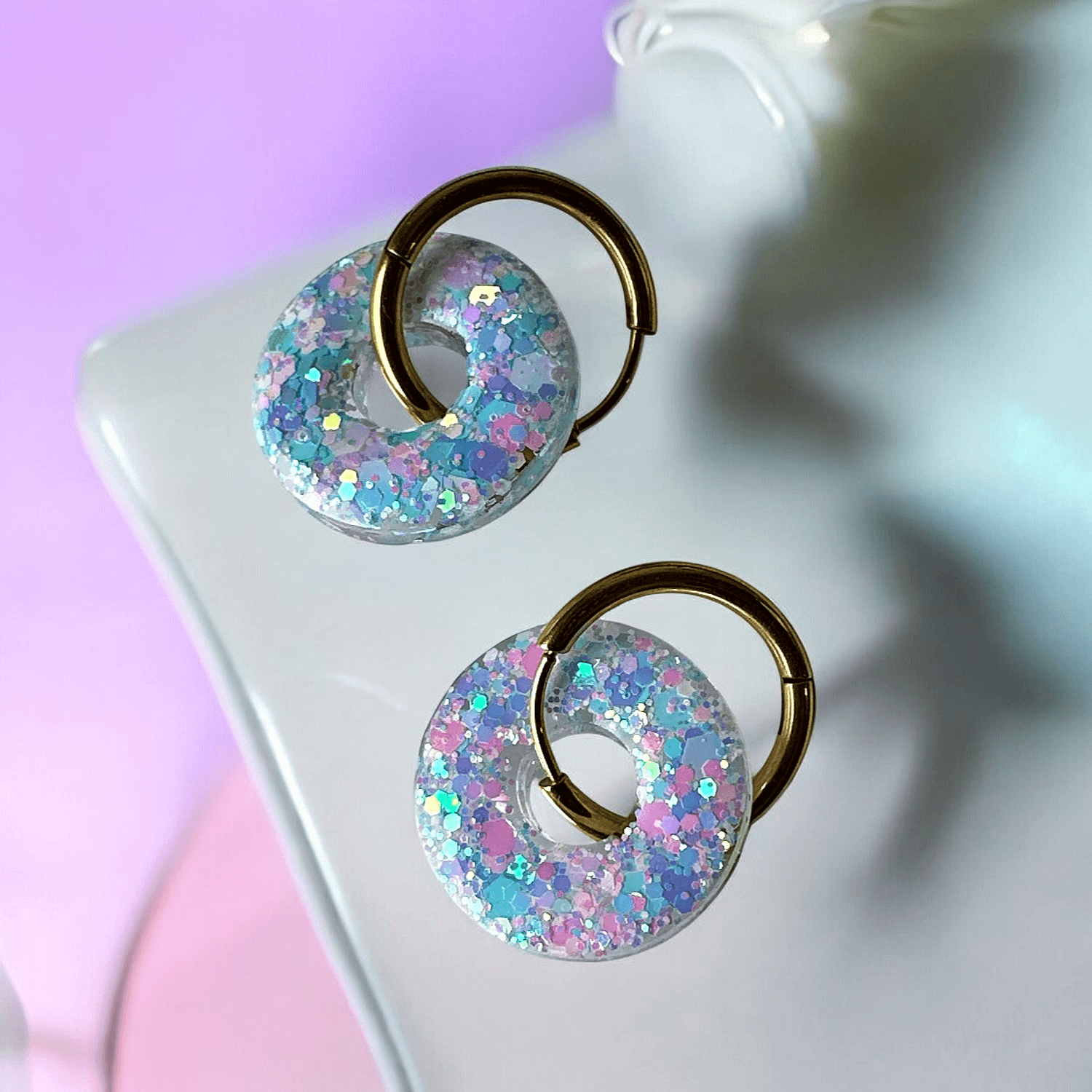 Boucles d'Oreilles Créoles Pailletées opale