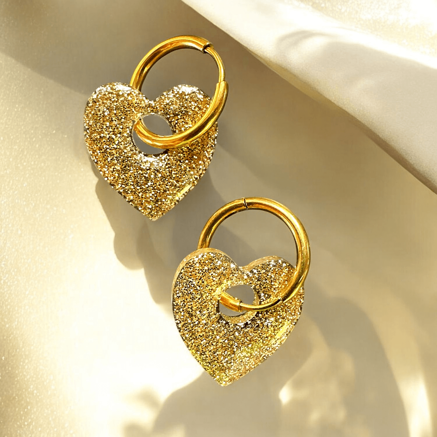 Boucles d'Oreilles Coeur paillette fine or