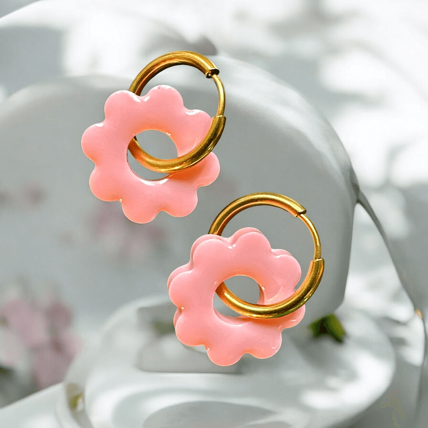 Boucles d'Oreilles soleil en Émail Rose