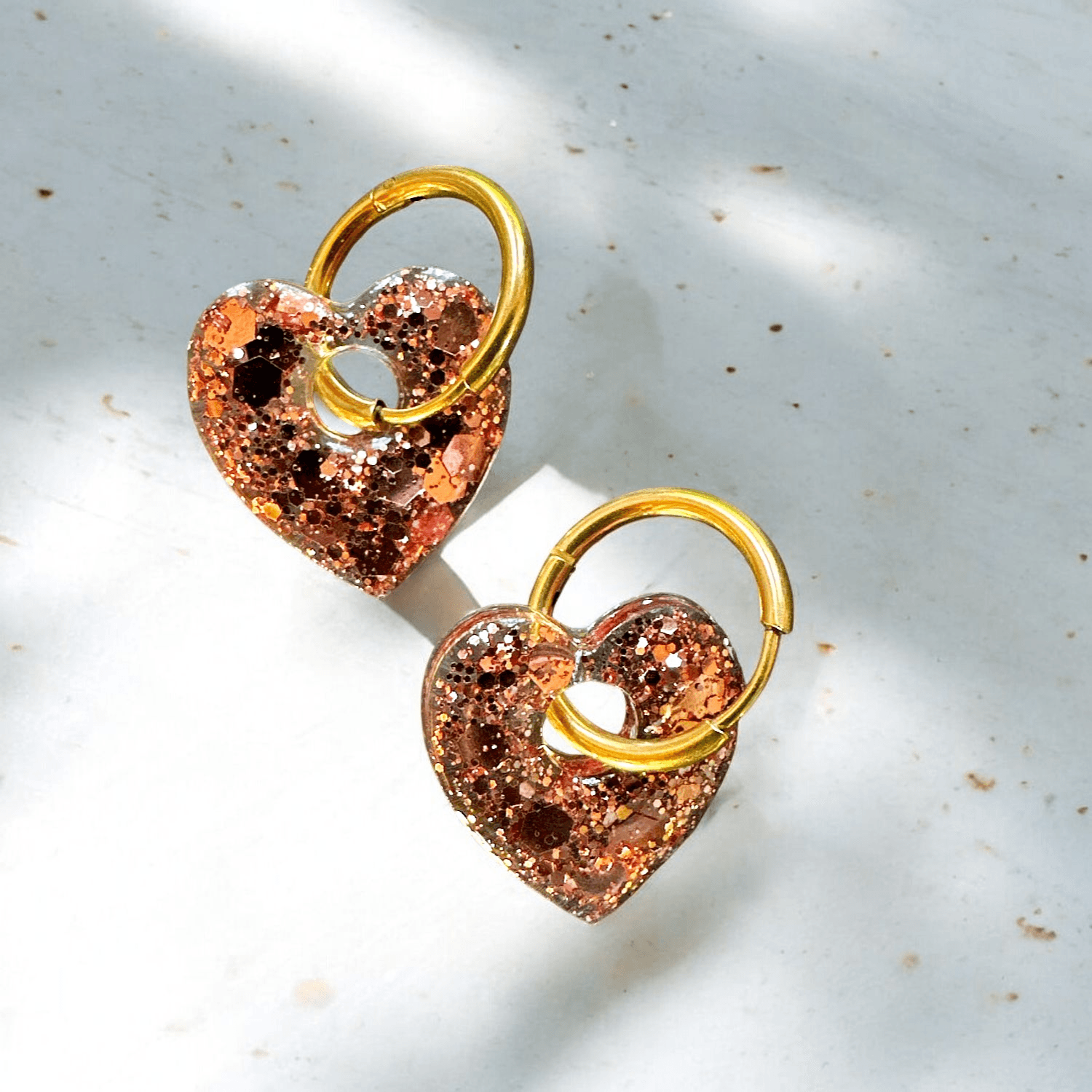 Boucles d'Oreilles Cœur paillette rose or