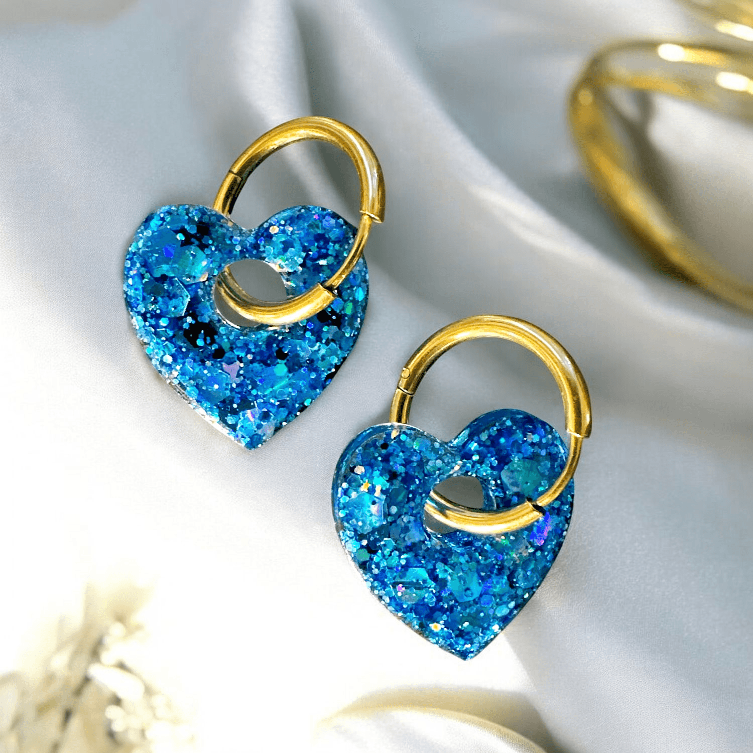 Boucles d'Oreilles cœur paillette Bleu turquoise